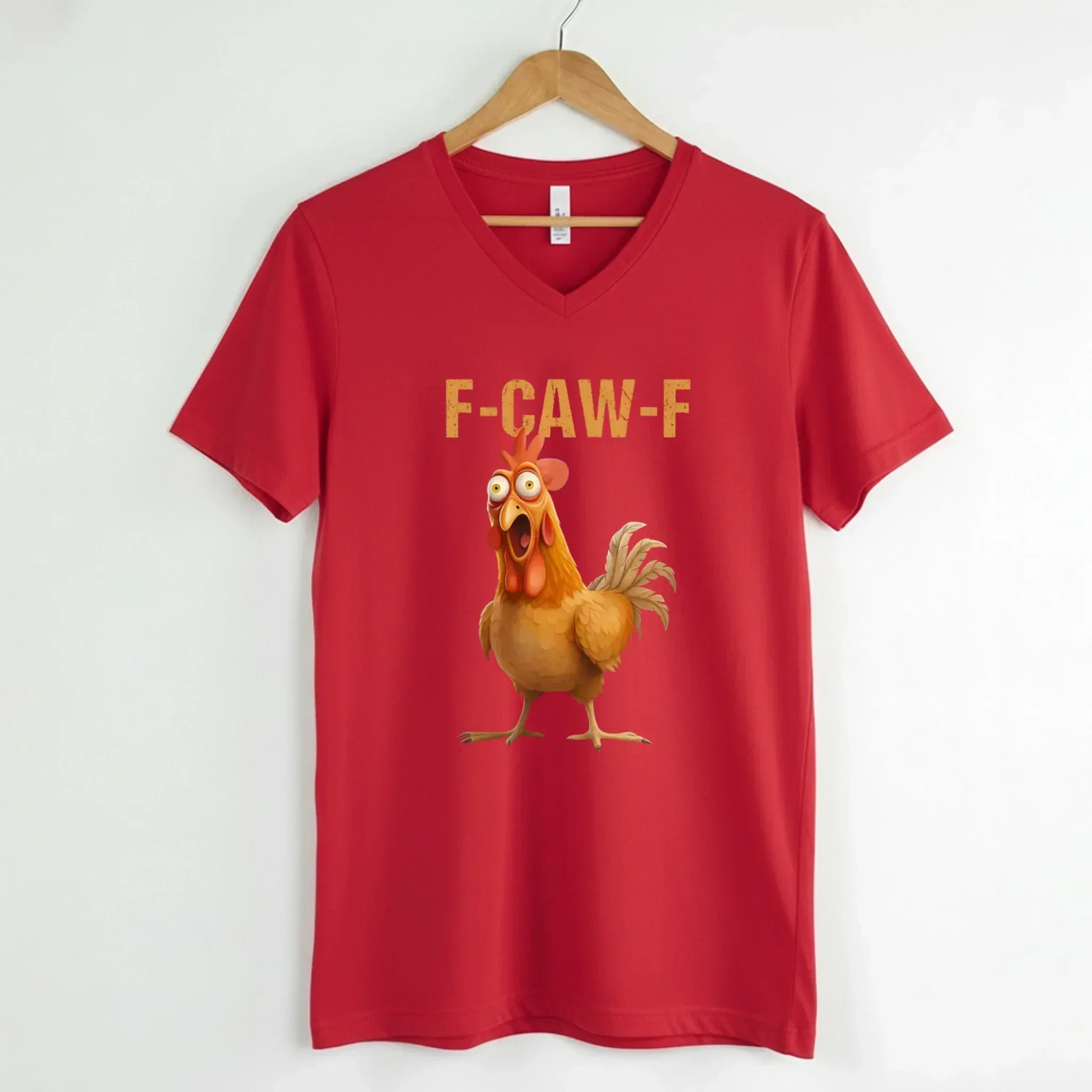Detailed Funny F-Caw-F Rooster Unisex V-Neck T-Shirt High-End