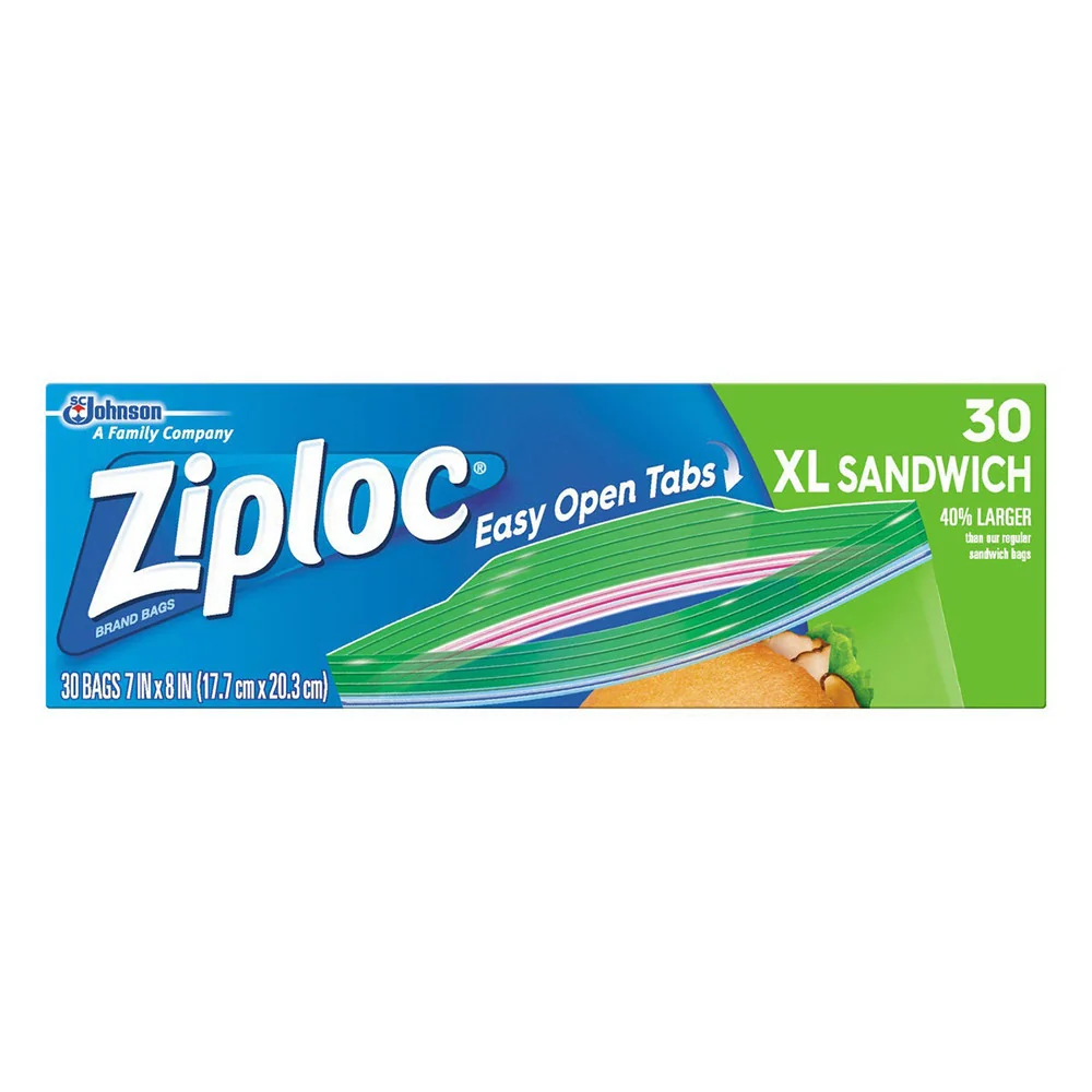 Secure Ziploc Easy Open Tabs Sandwich Bags Extra Large 30 Ea Refined