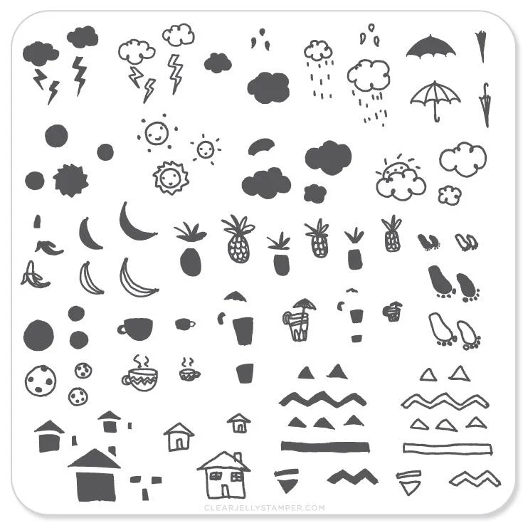 Outstanding MINI Summer Drinks and Fruits Doodle CjS-18 - CJS Small Stamping Plate Versatile