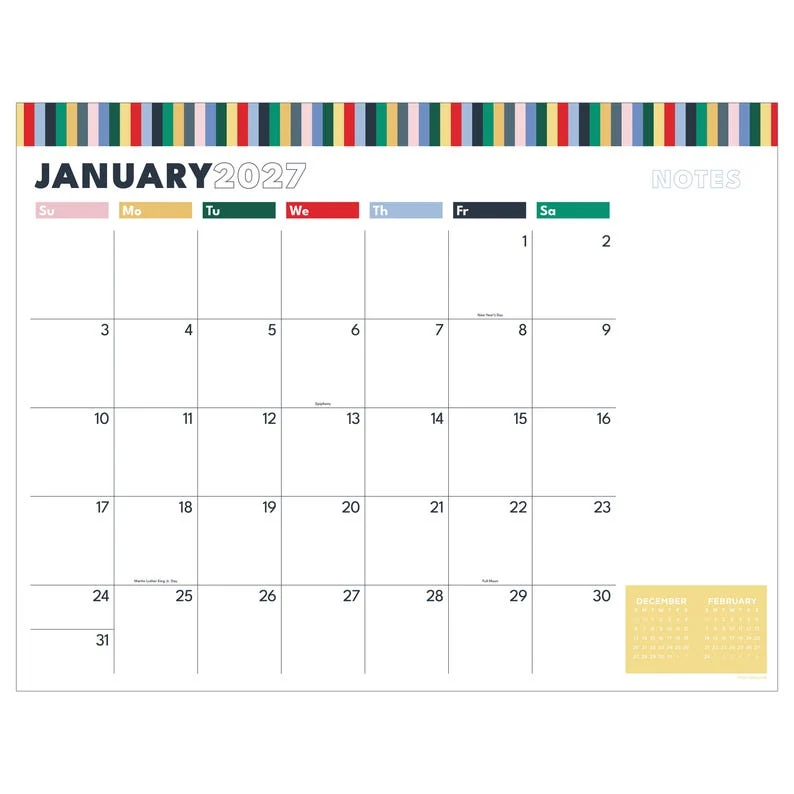 Elegant 2027 Long Weekend Large Desk Pad Monthly Blotter Calendar High-Quality