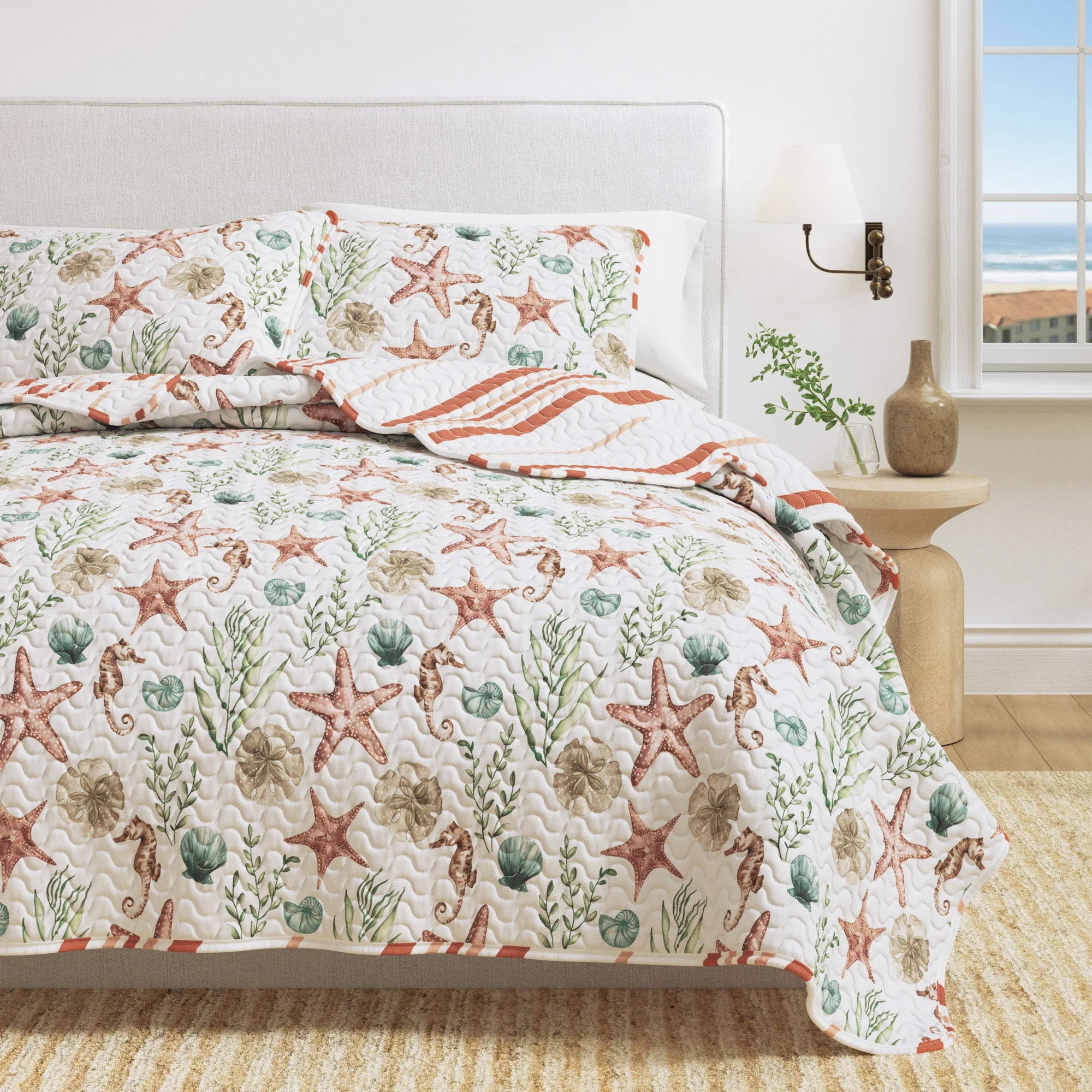 Stylish Castaway Coastal Quilt Set Green