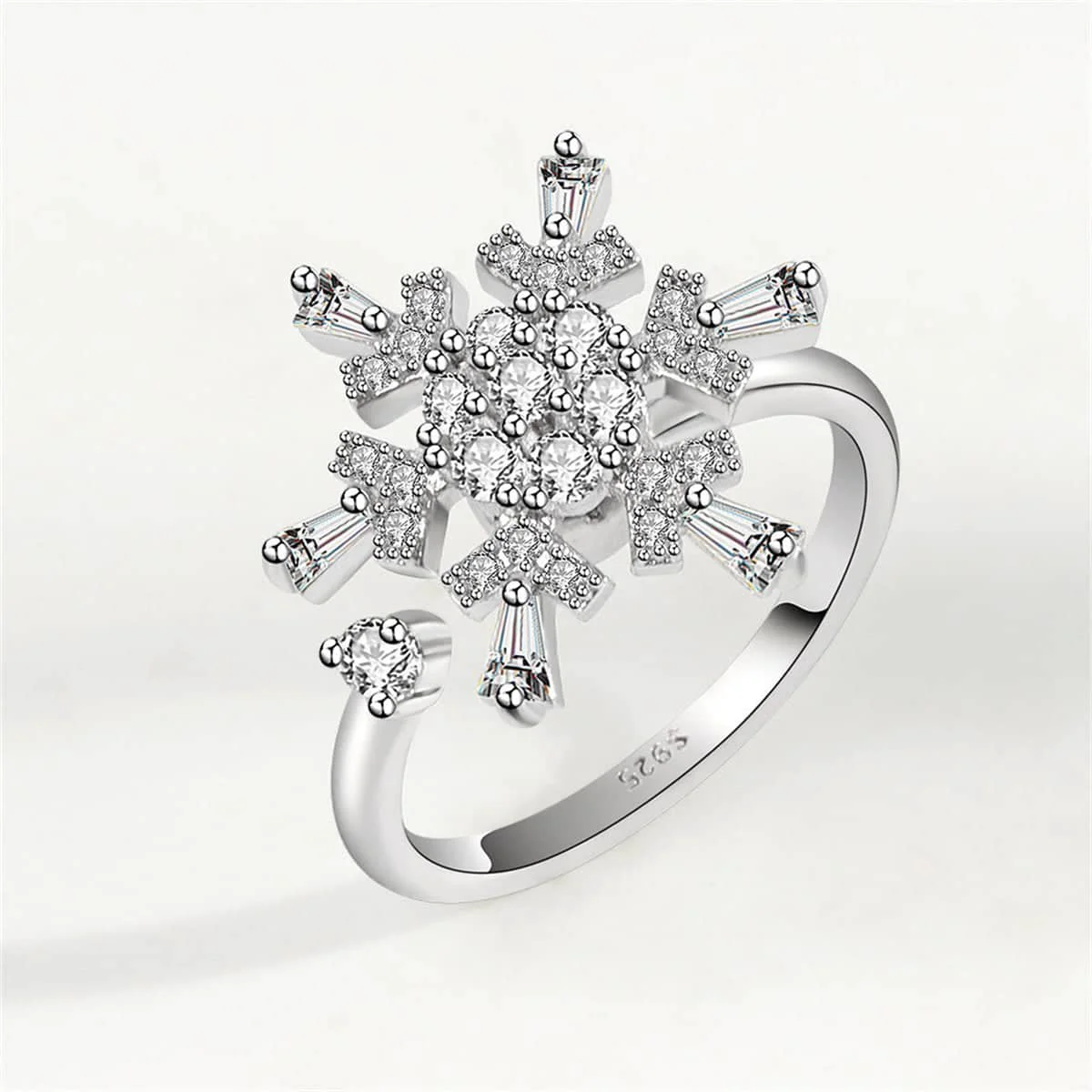 Breathable Crystal Cubic Zirconia Rotatable Snowflake Open Ring Next-Generation