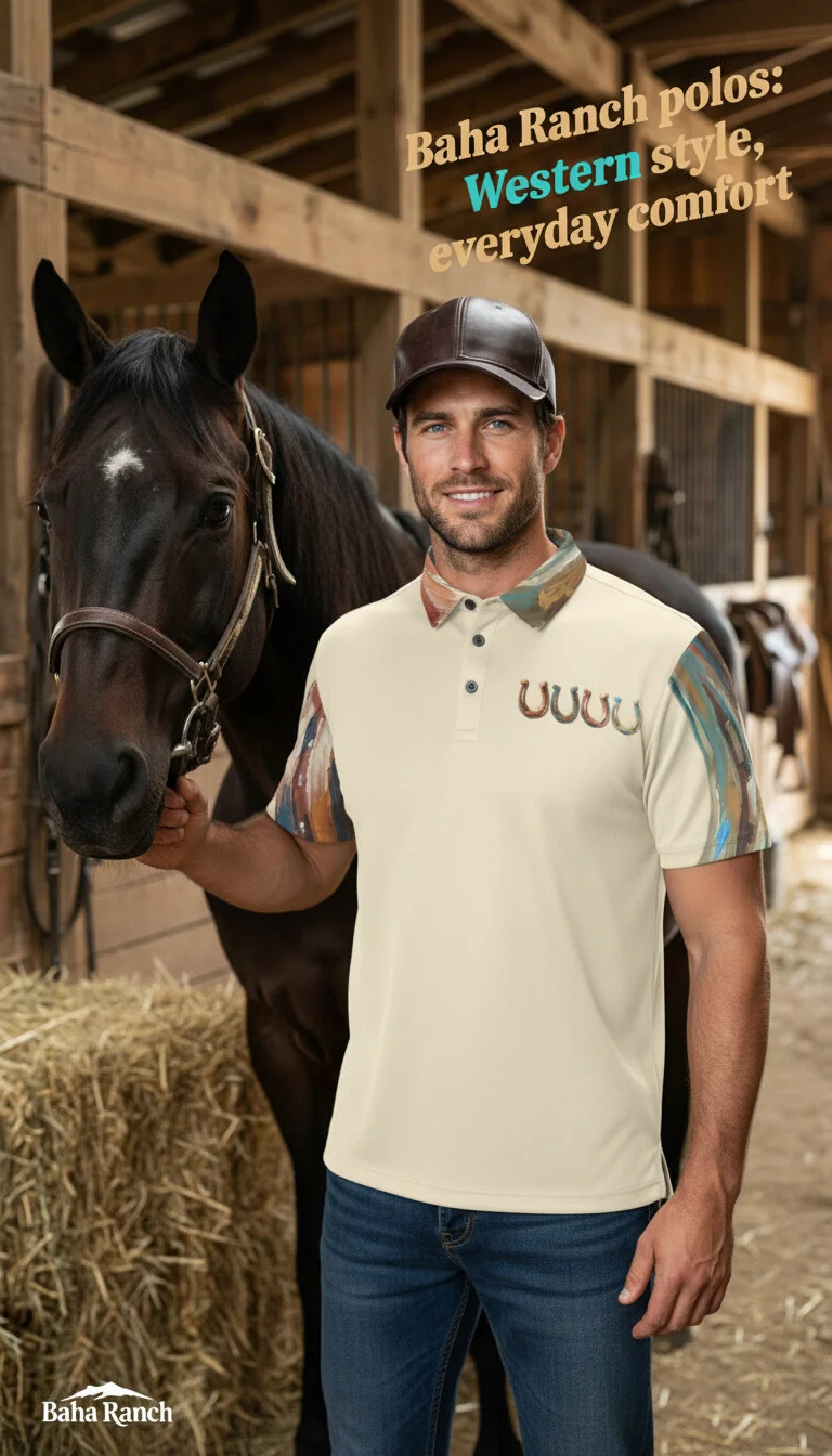 Casual Baha Ranch Painted Horseshoe Polo Shirt Authentic