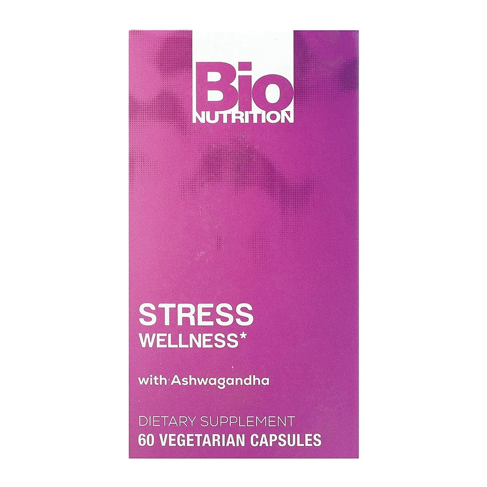 Official Bio Nutrition Stress Wellness with Ashwaganda Vegetarian Capsules 60 Ea World-Class