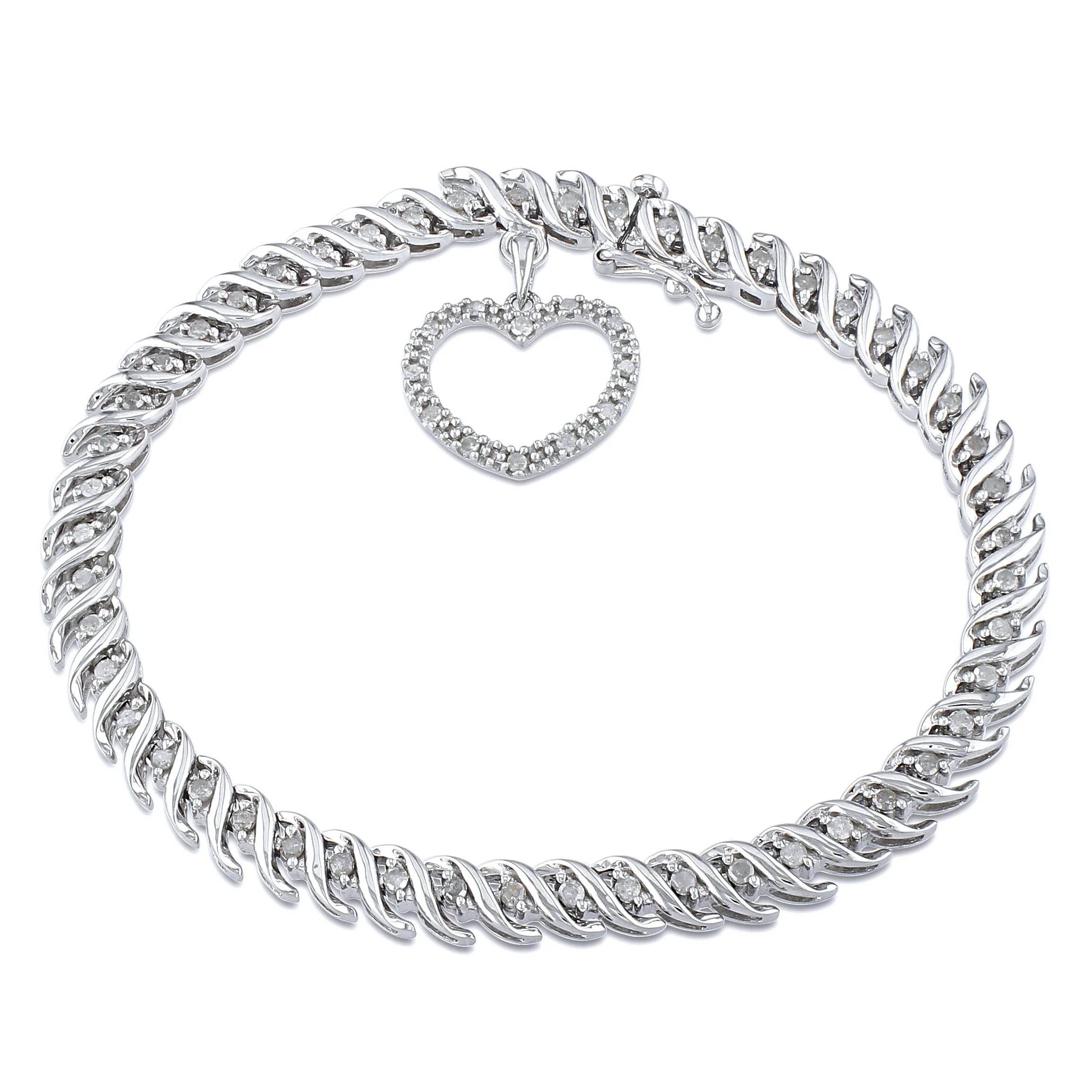 Carefully Designed Sofia B. 1ct TW Diamond Tennis Bracelet with Heart Charm Sterling Silver Flexible