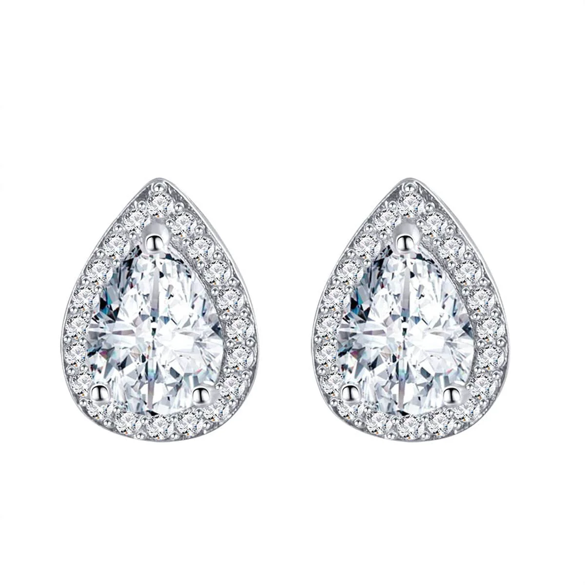 Solid Clear Crystal Cubic Zirconia Silvertone Teardrop Cushion Stud Earrings Professional