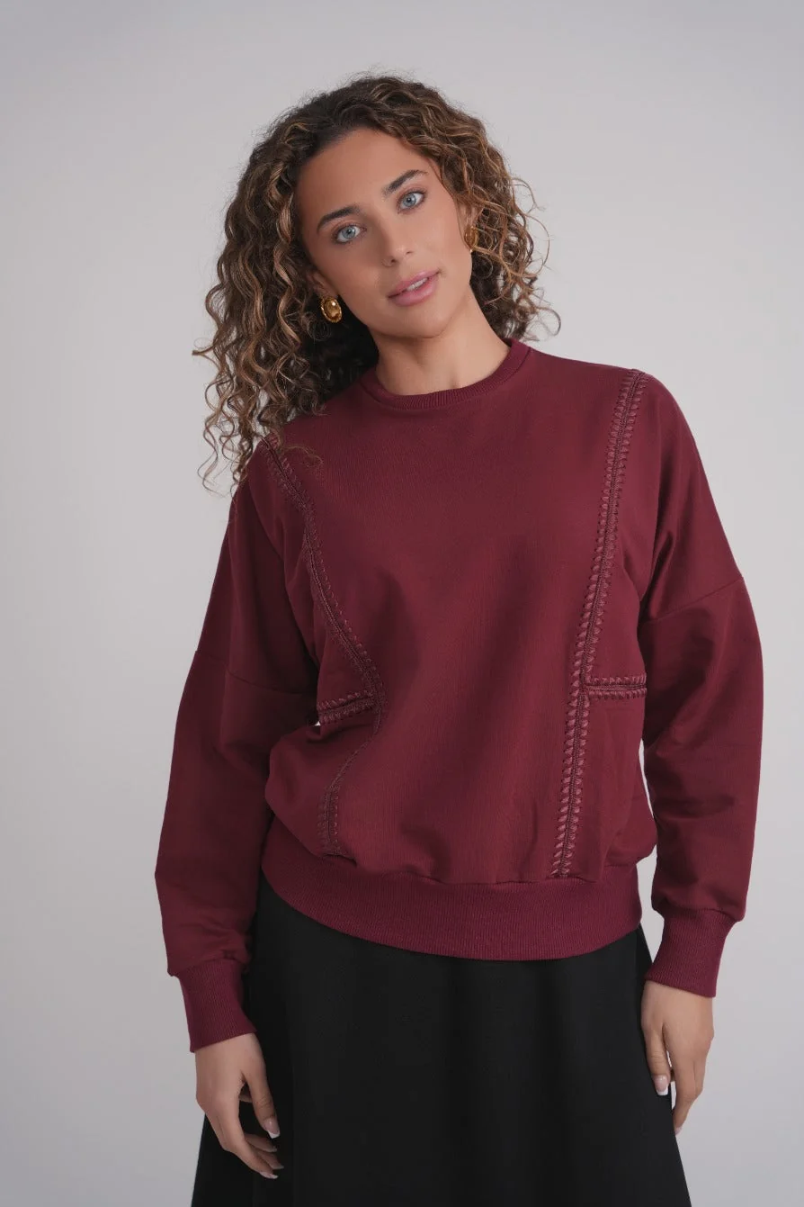 Pure Burgundy Triangle Stitch Sweatshirt Stylish