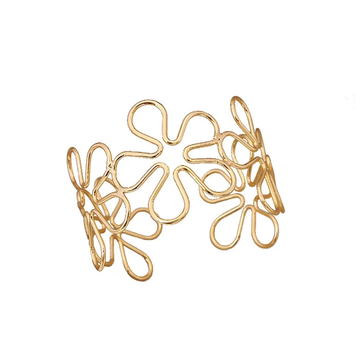 Minimalist Goldtone Linked Open Flower Arm Cuff Certified