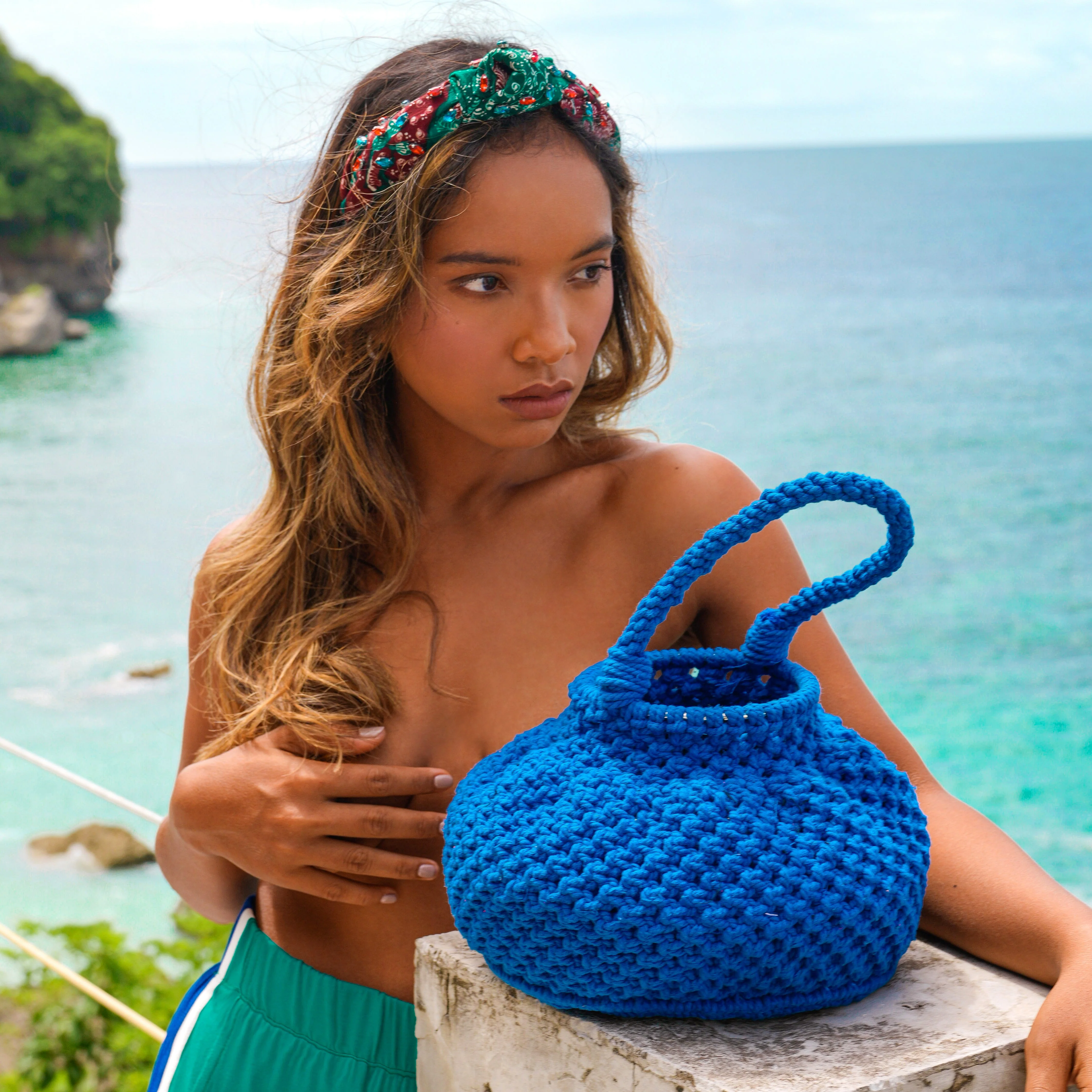 Powerful NAGA Macrame Bucket Bag In Azure Blue World-Class