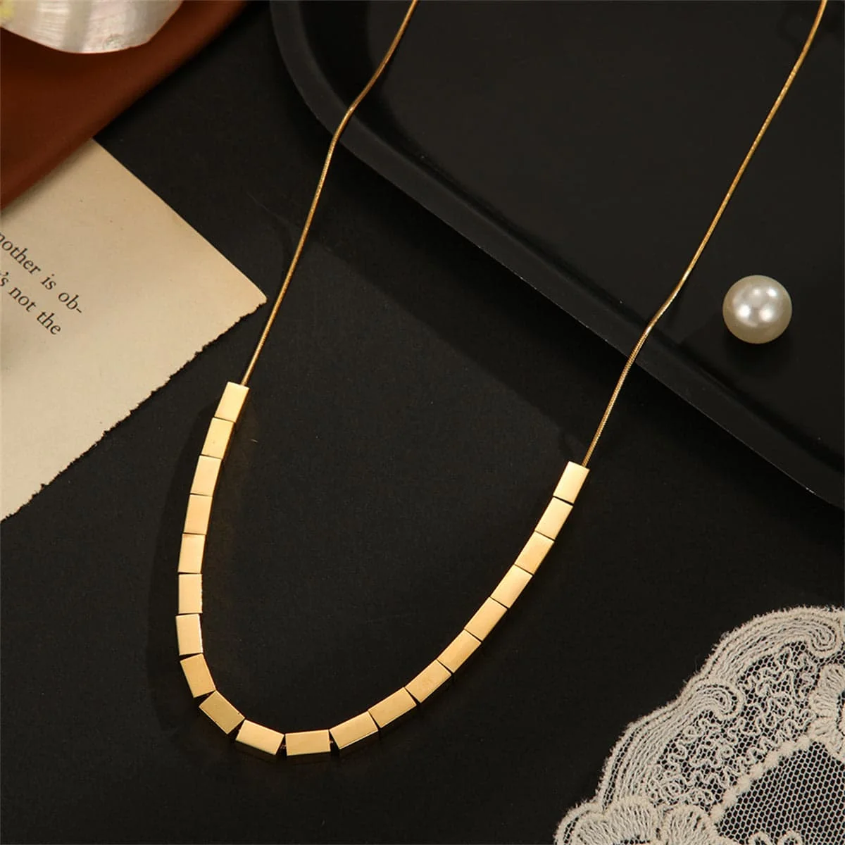 Casual Goldtone Cuboid Necklace Fine Crafted