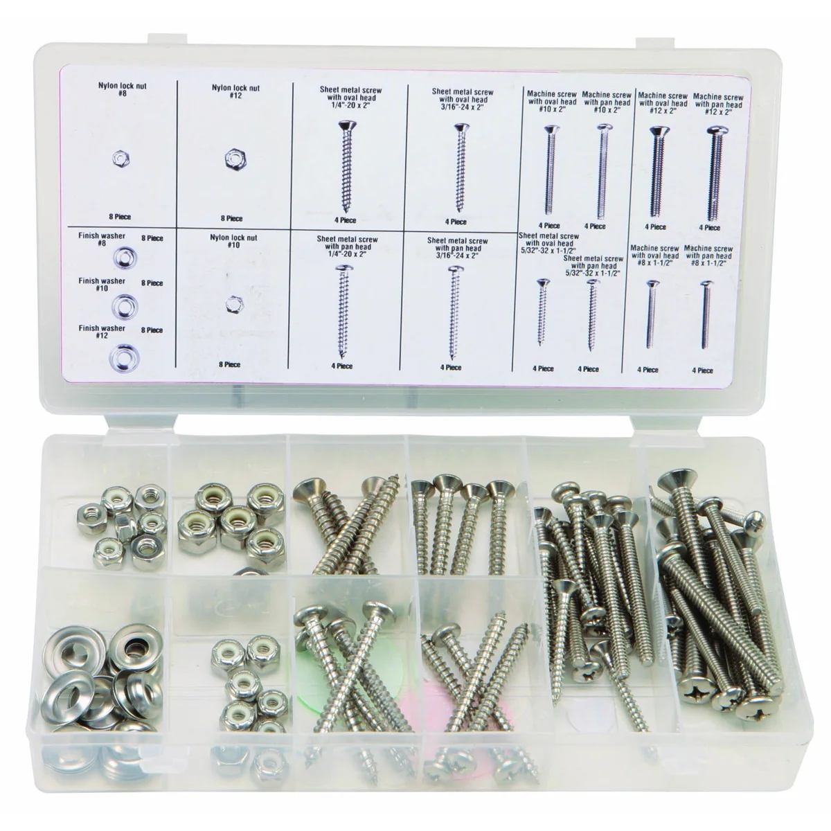 High-Quality 96 Pc. Screw And Nut Set with Storage Case - Stainless Steel - Universal uses sheet metal wood etc. Smart
