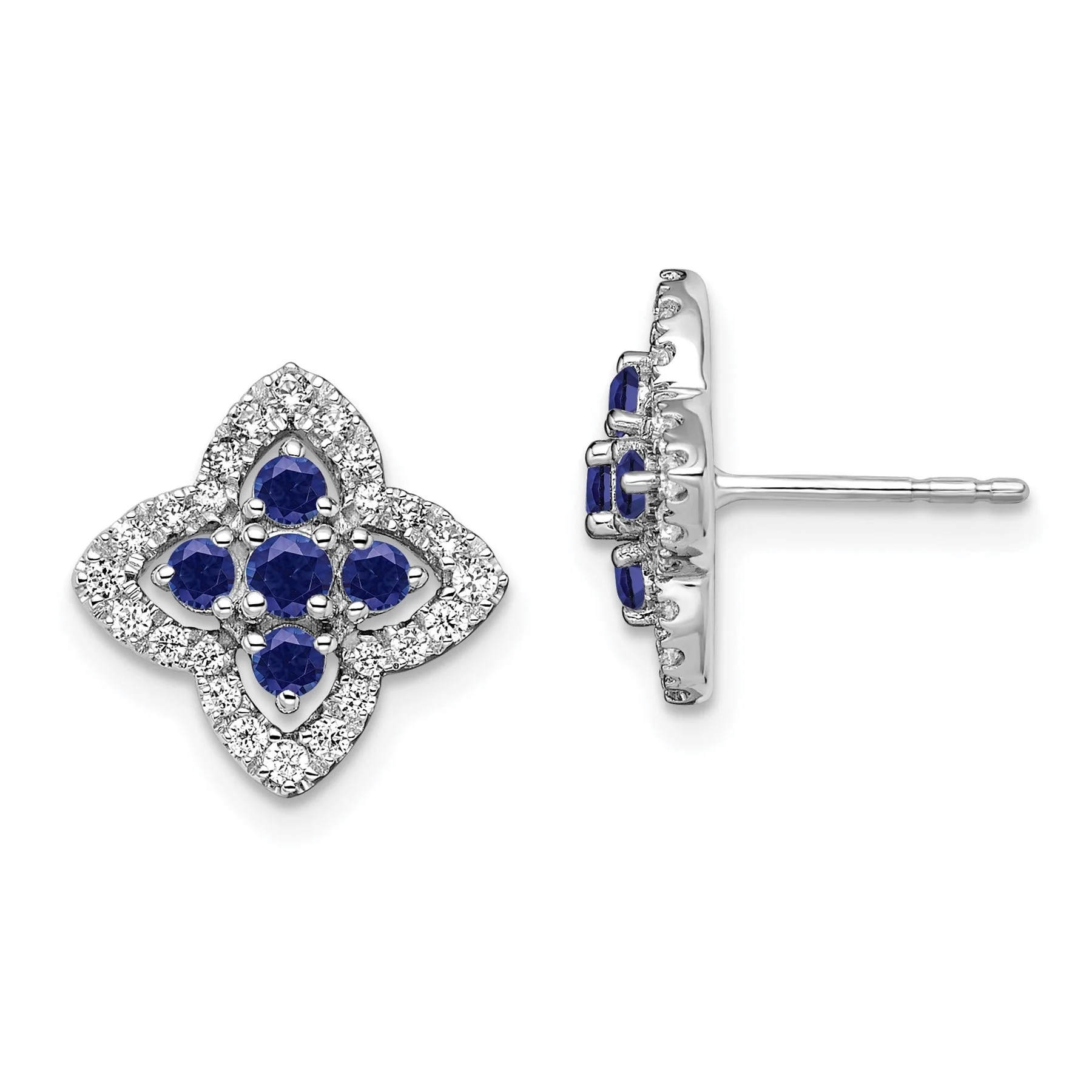 Comfortable 14k White Gold Lab Grown Diamond and Sapphire Stud Earrings 0.33 Ct High-Performance