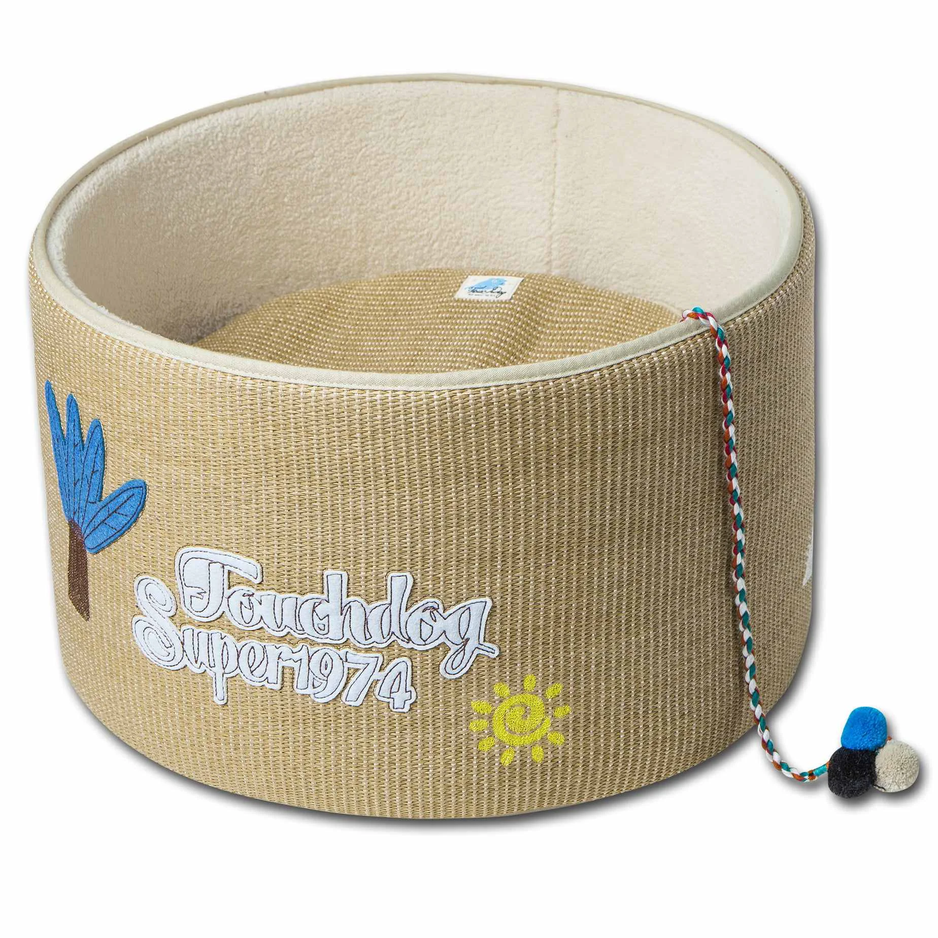 Sustainable Pet Life Touchcat 'Claw-ver Nest' Rounded Scratching Cat Bed w Teaser Toy Clean