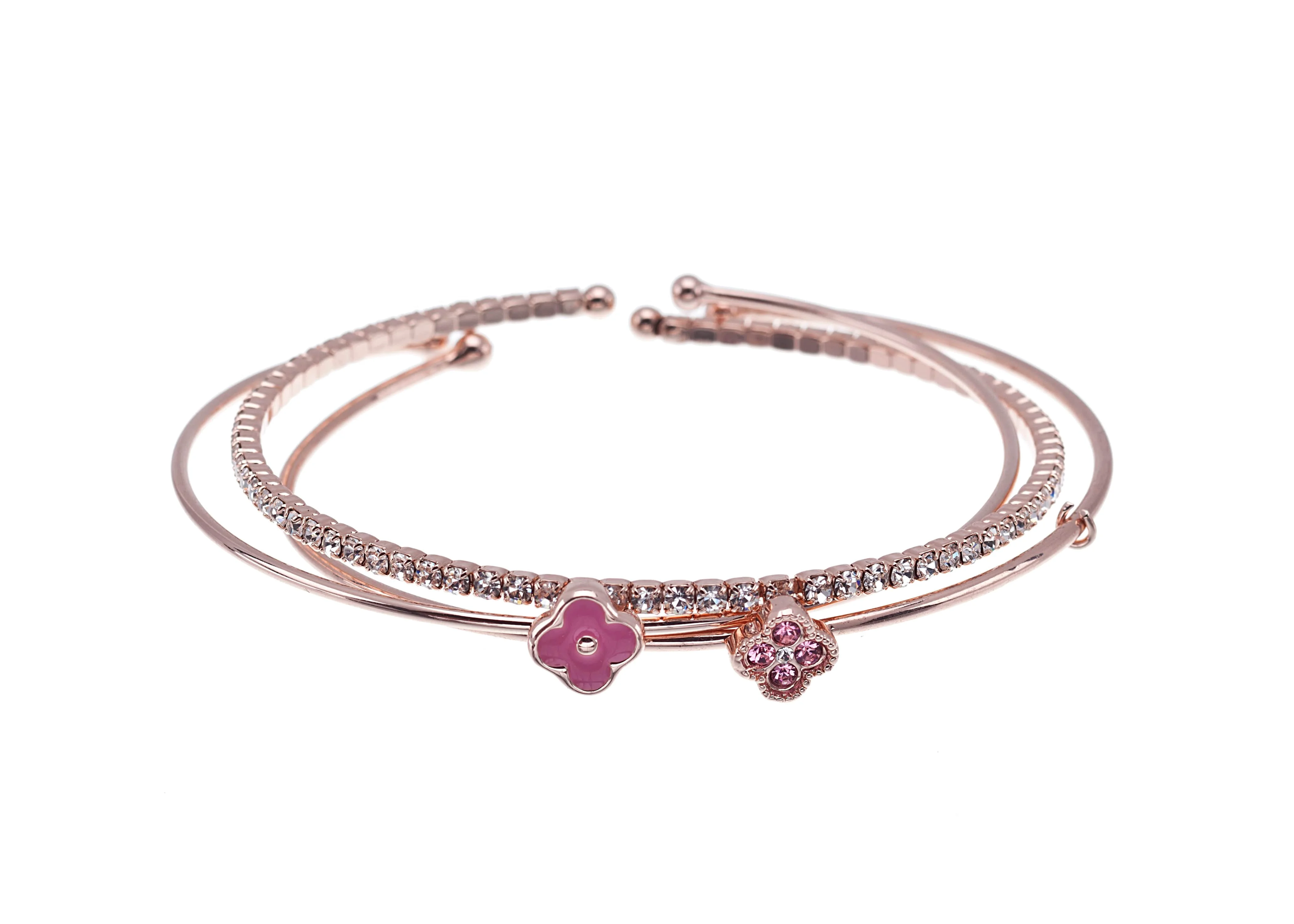 Stylish Pink Swaroki Crystal Bracelet – Rose Goldtone White Flower Swaroki Crystal Bracelet Set Carefully Designed