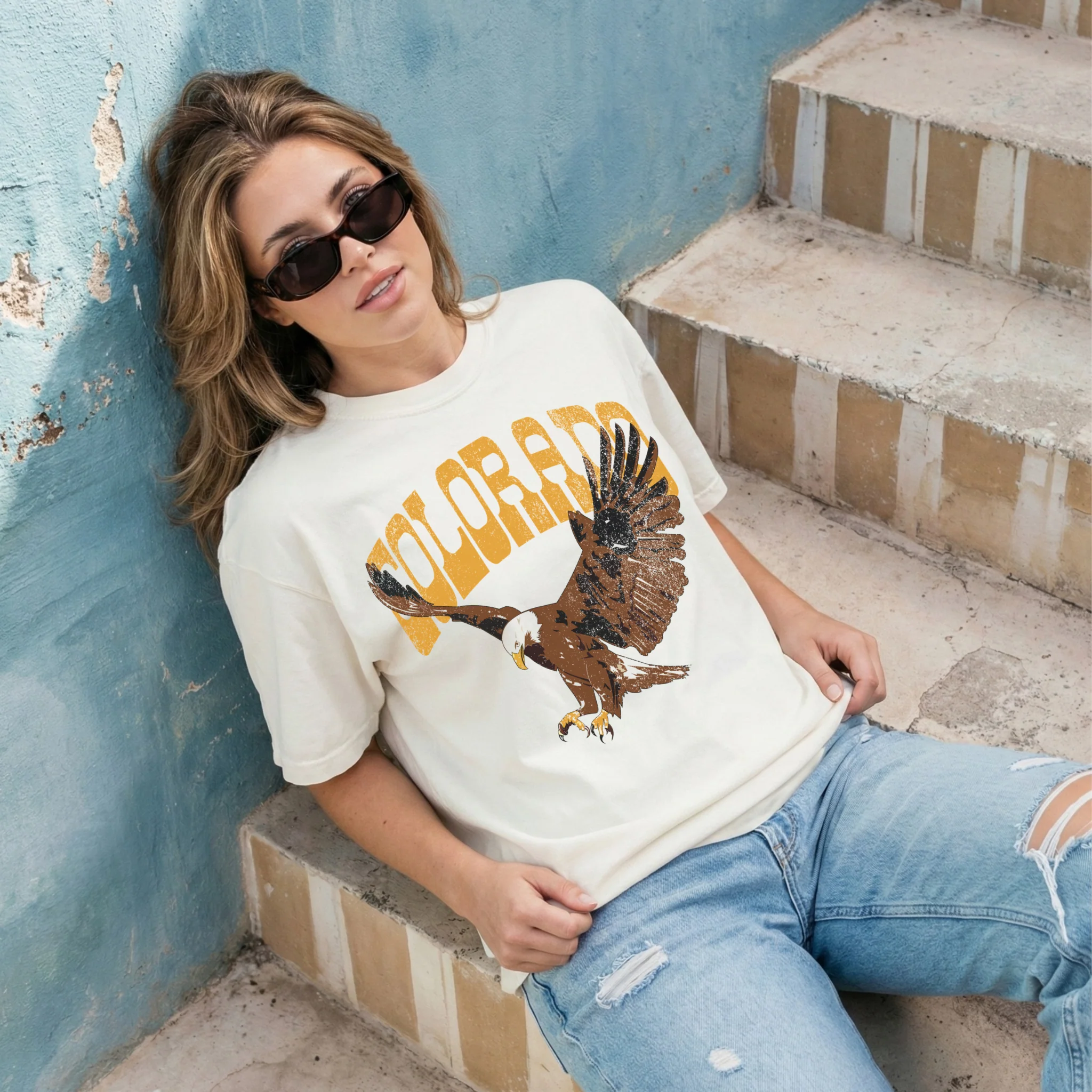 Sustainable Colorado Eagle Graphic Tee Vintage Western T-Shirt Americana Eagle Shirt Neutral Comfort Colors Tee Elite