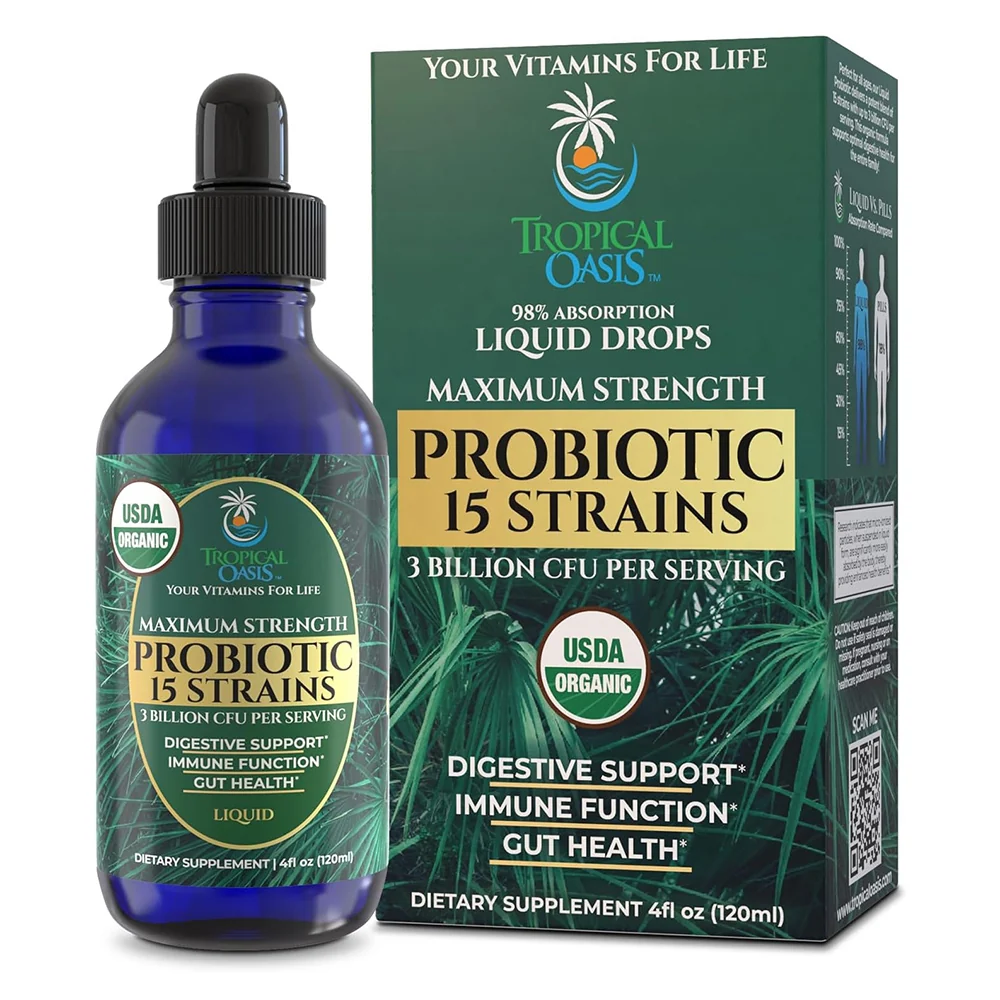 Verified Tropical Oasis Probiotic Men Women and Kids Organic Liquid Drops 4Oz 120ml Fast