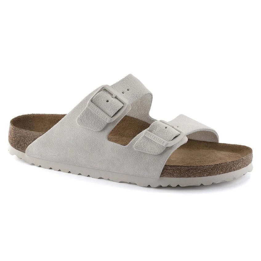 Reusable Birkenstock Arizona Soft Footbed Suede Leather Antique White Sandals Clean