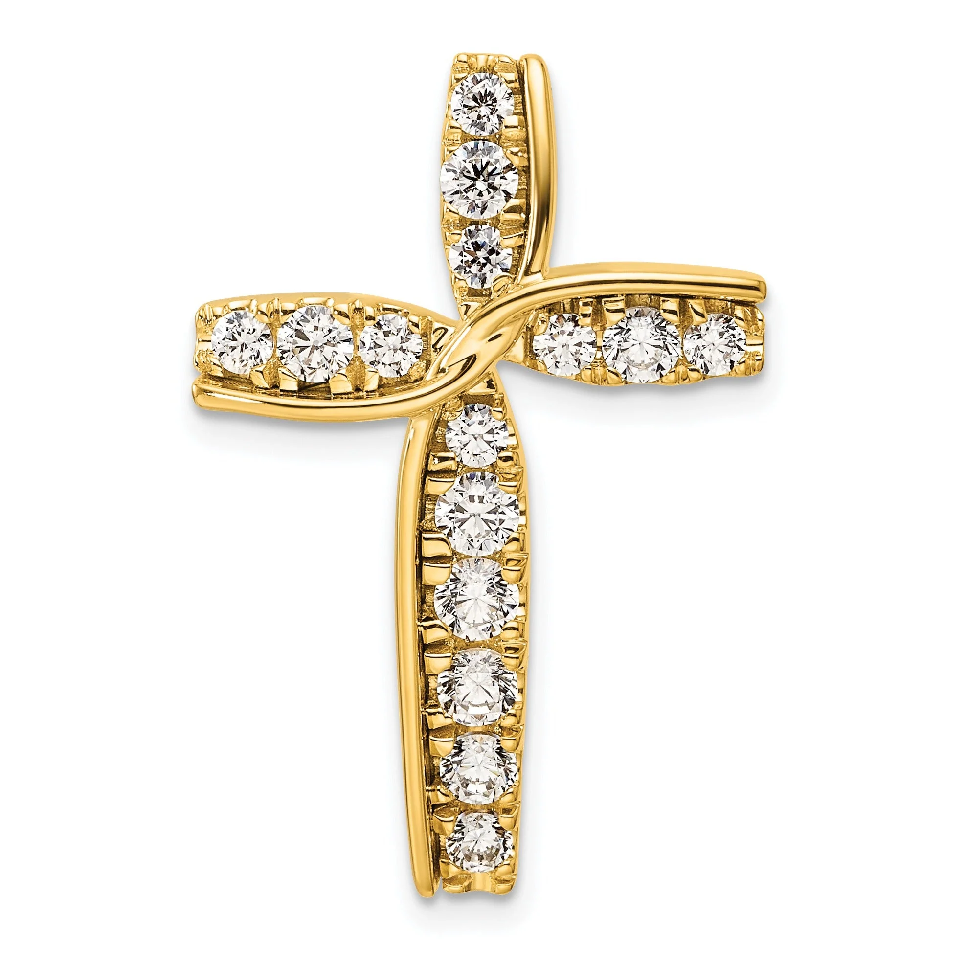 Reusable 14k Yellow Gold Lab Grown Diamond Cross Chain Slide Pendant Exceptional