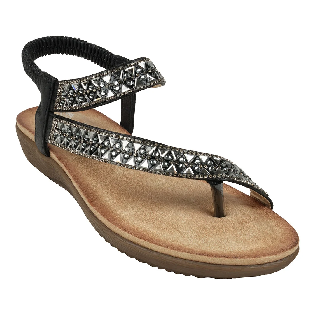 Sustainable Women's Reille Black Jeweled Slingback Flat Sandals First-Class