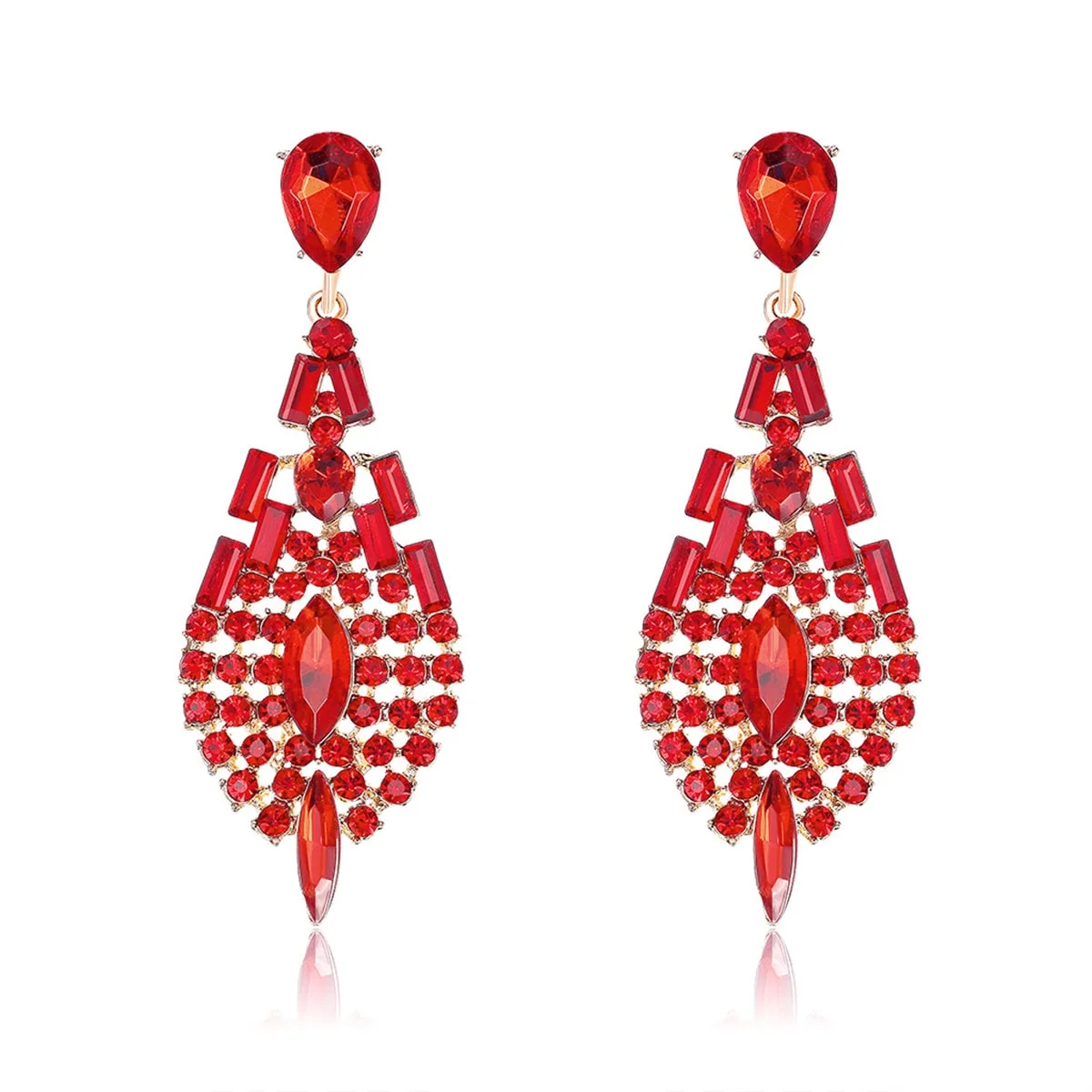 Advanced Red Crystal Cubic Zirconia Ornate Drop Earrings Elegant