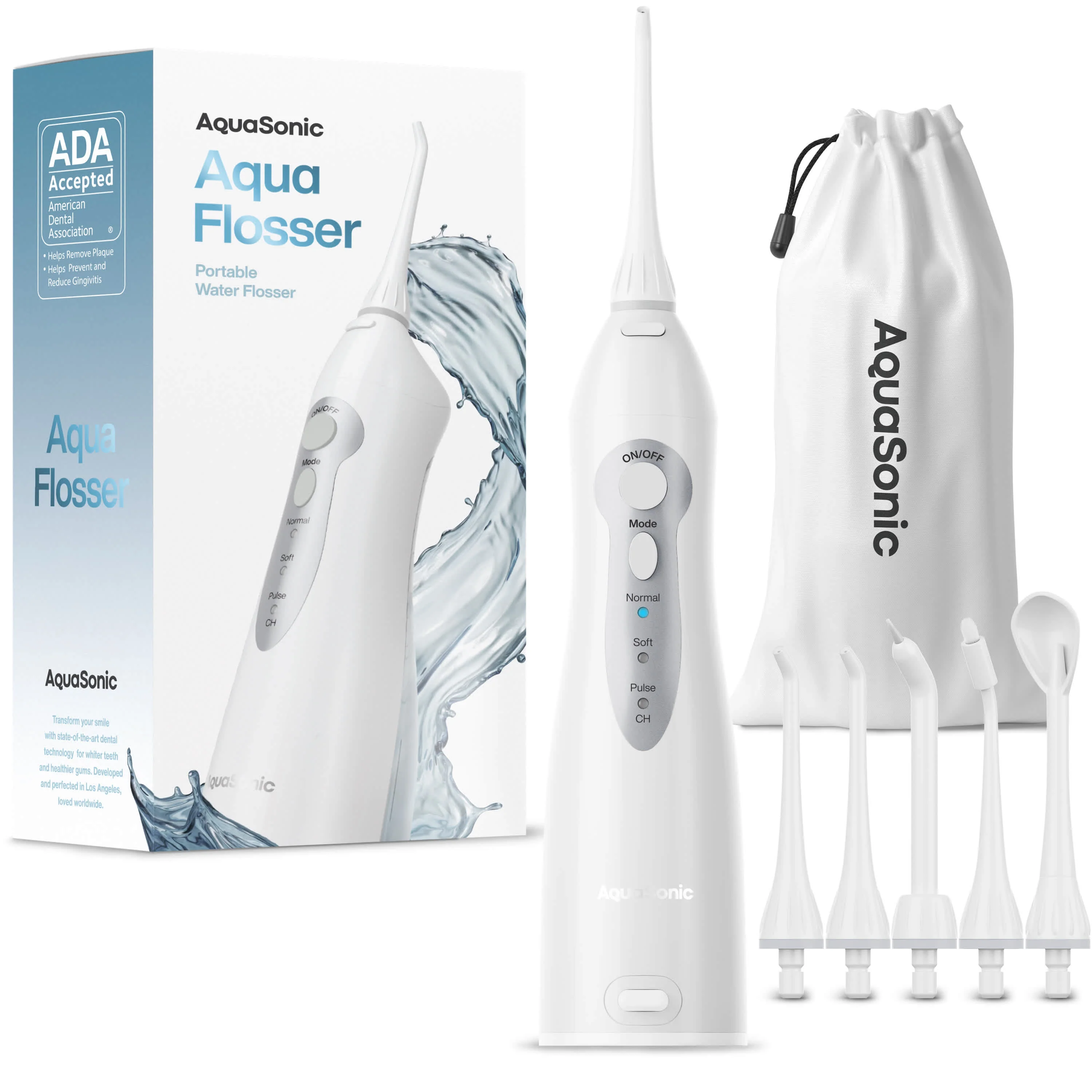 Selected Aquasonic Aqua Flosser - Professional Rechargeable Water Flosser with 4 Tips Luxury