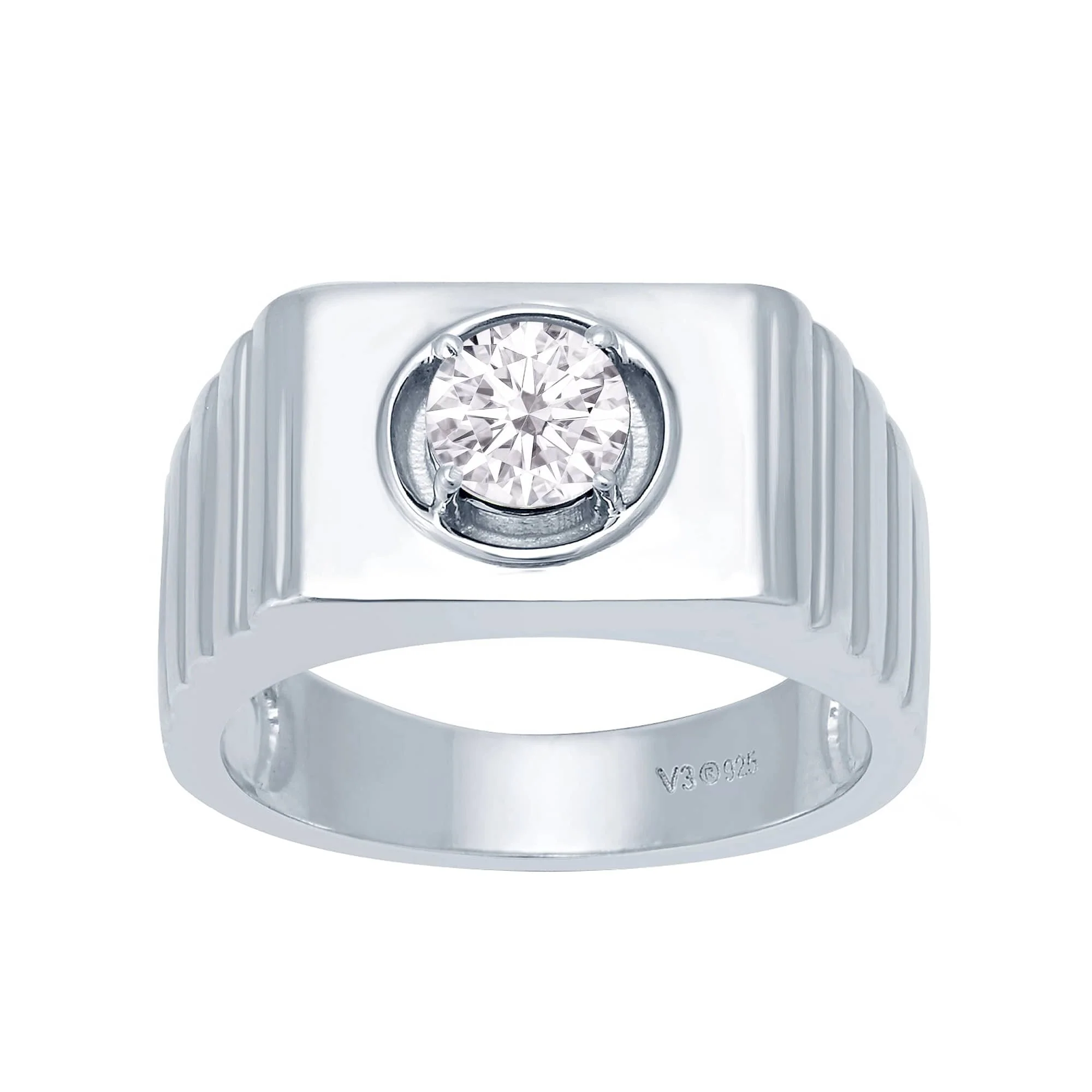 Superior V3 Jewelry Sterling Silver with Moissanite Solitaire Ring Functional