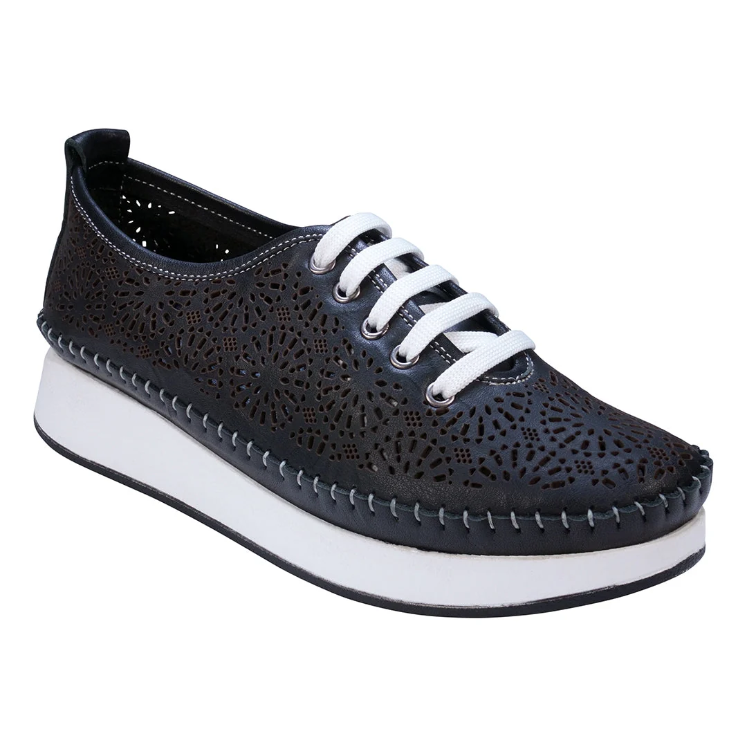 Superior Sarto Black Perforated Leather Lace Up Sneakers Outstanding