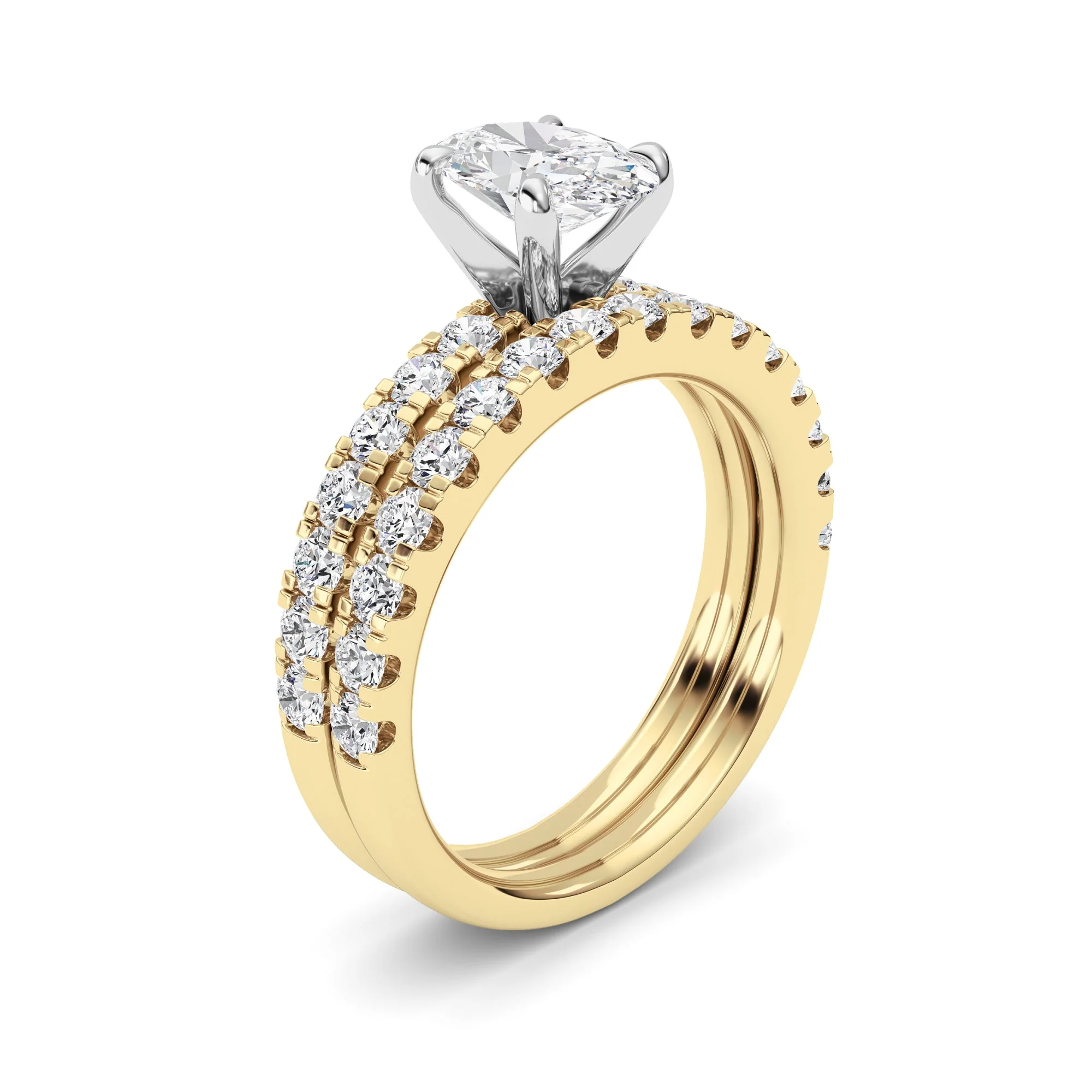 Clean 2Cttw Oval Shaped Lab Grown Diamond F V Classic Accented Set With Band and Engagement Ring in 14K Gold Safe