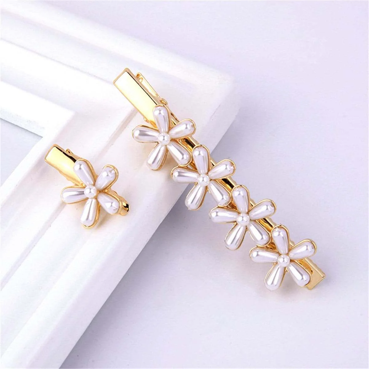 Healthy Pearl Goldtone Flower Hair Clip Set Sophisticated