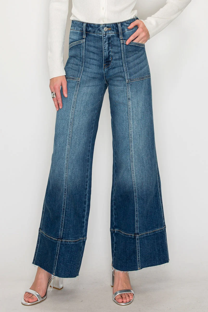 Smooth Aurora Tummy Control Eco Friendly Fabric Slim Palazzo Jeans Dark Wash Fashionable