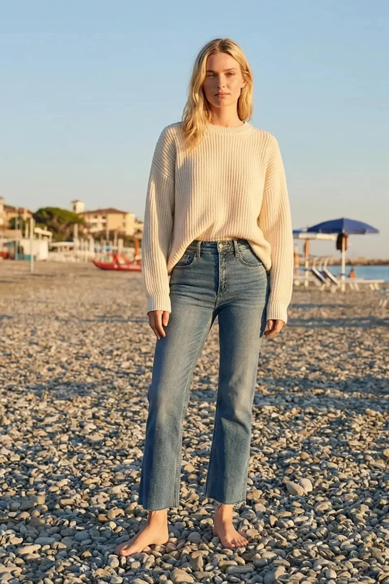 Functional Tummy Control High Rise Straight with Single Cuff Jeans Breathable