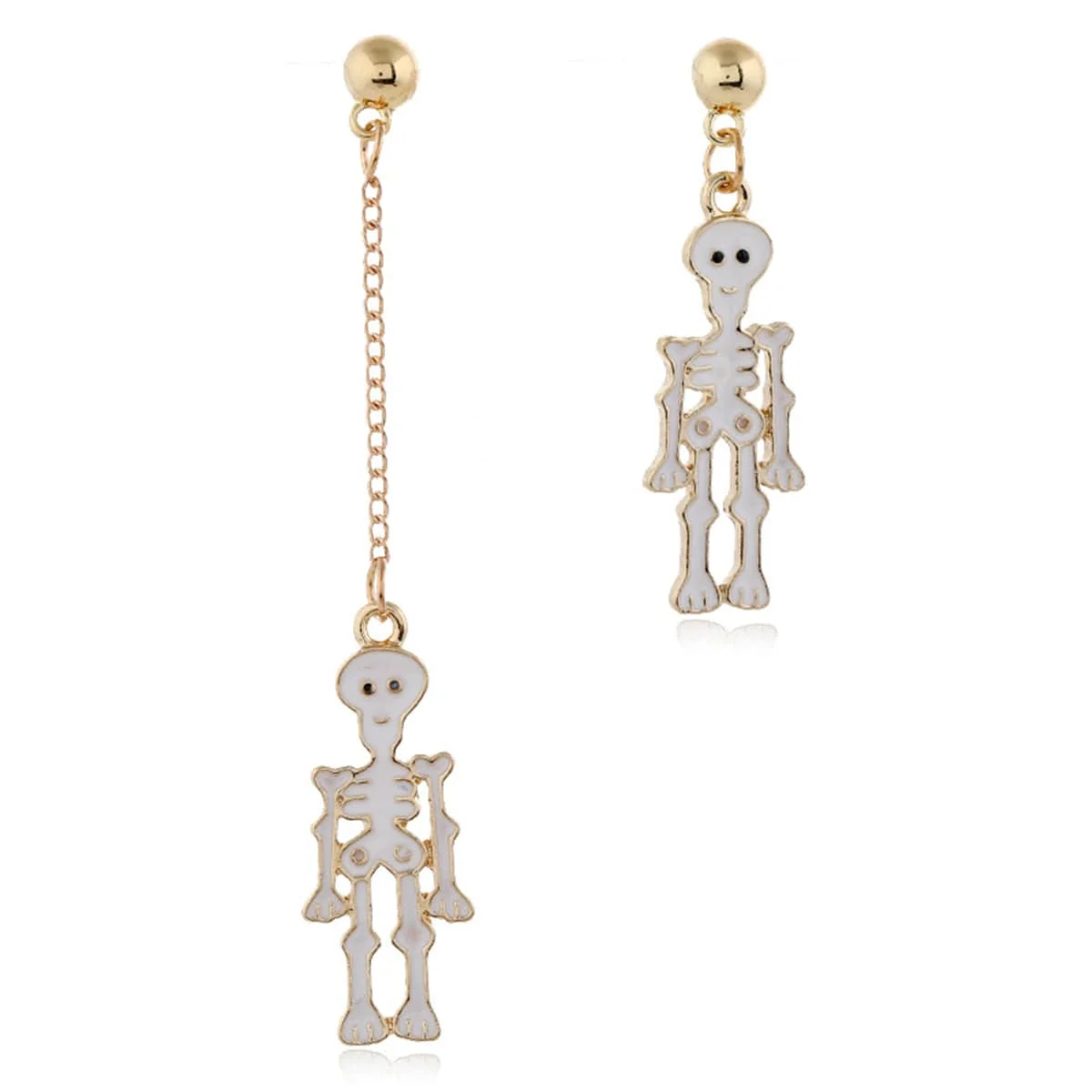 Versatile White Enamel Goldtone Skeleton Mismatching Drop Earrings Artisan