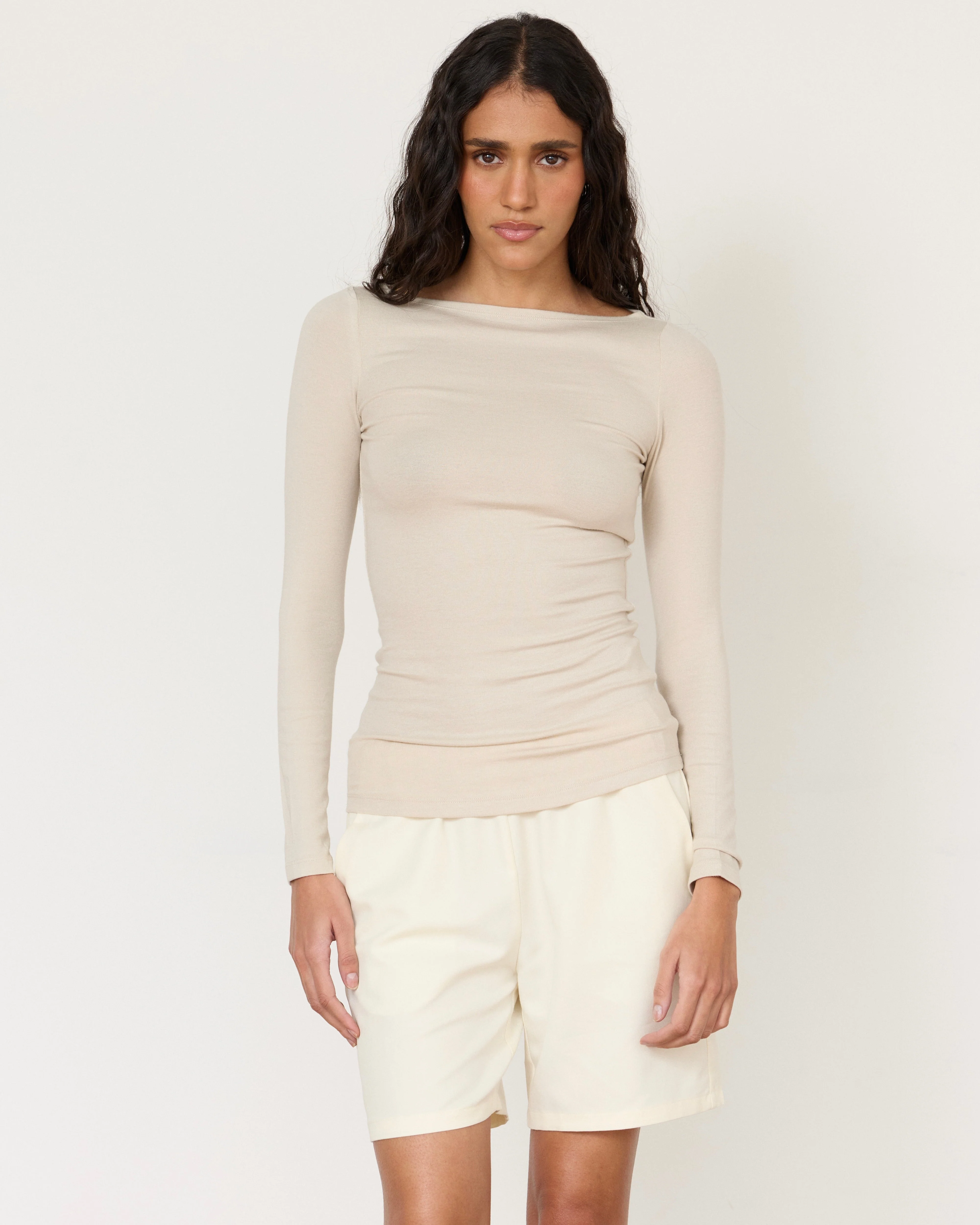 Functional Lane Boatneck Top - Stone Genuine