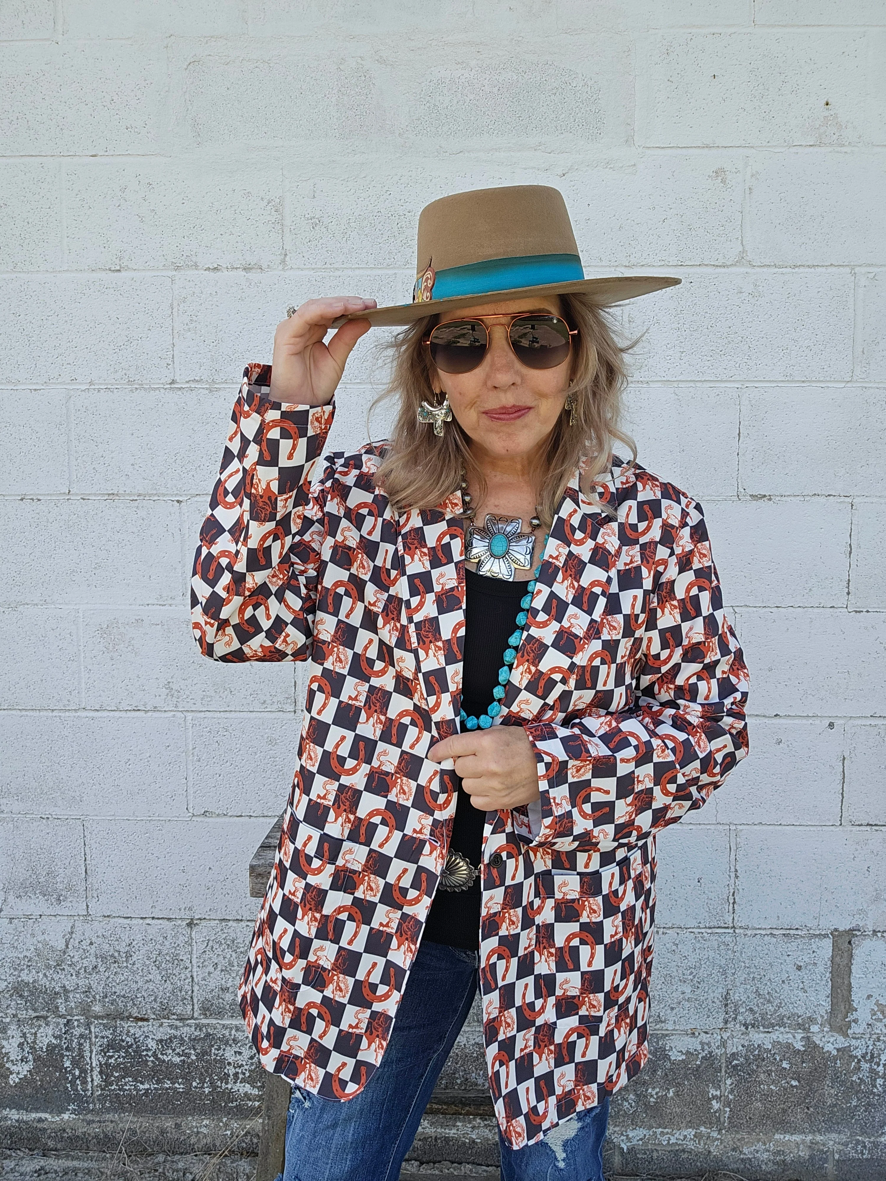 High-Quality Baha Ranch Checkered Rodeo Women's Western Blazer Comfortable
