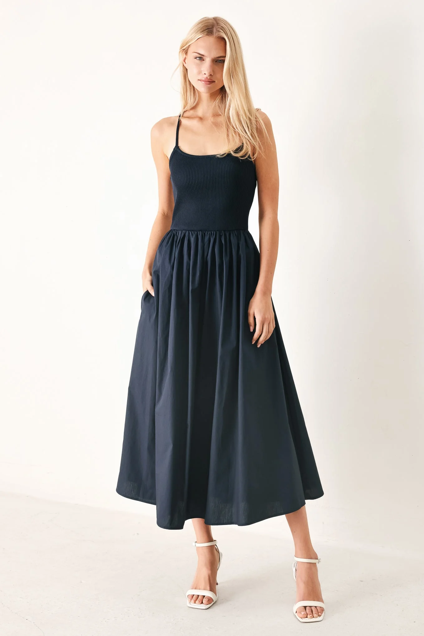 Authentic Easy Breeze Navy Woven Midi Dress Stylish