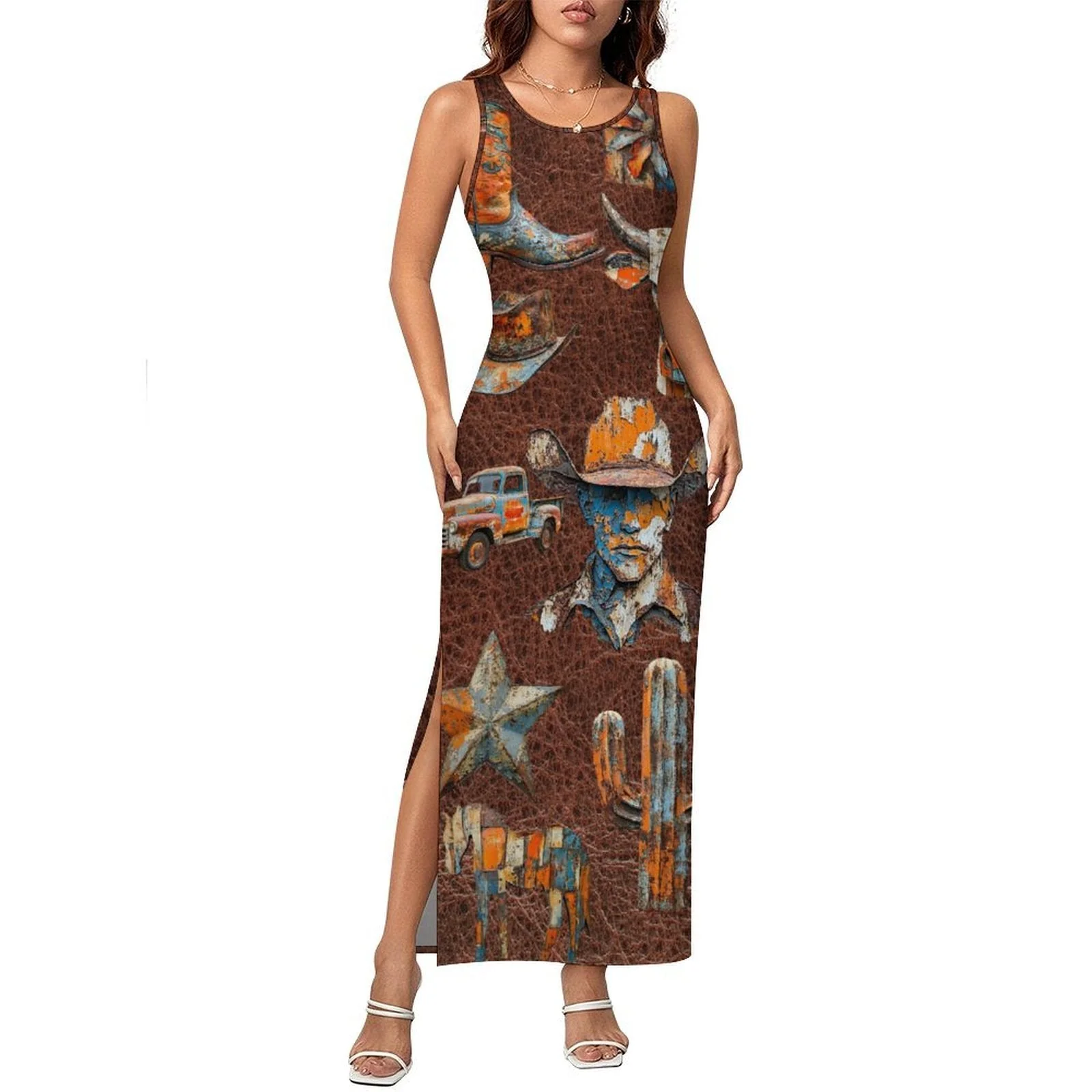 Prestigious Baha Ranch Cowboy Treasures Bodycon Maxi Dress Green