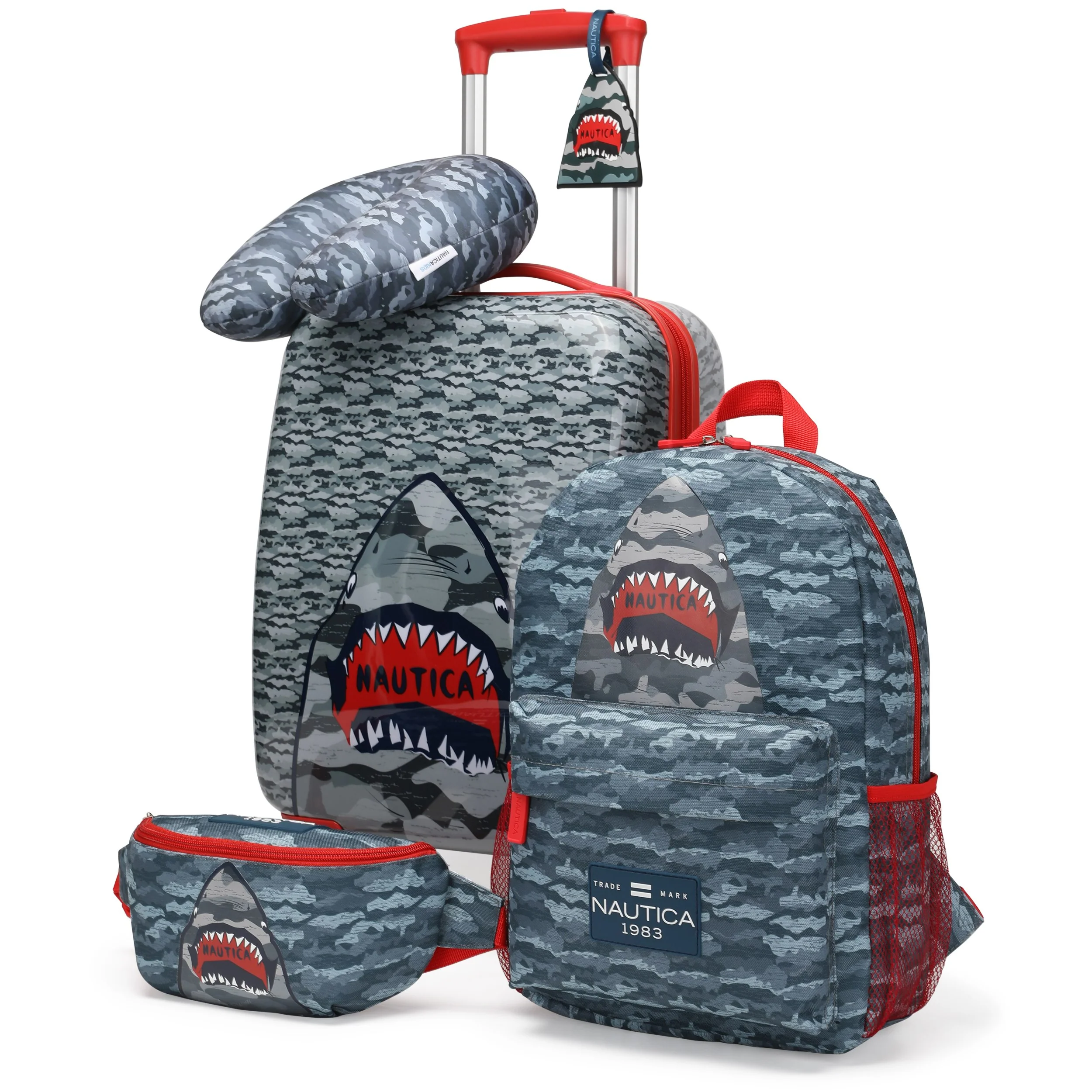 Convenient Nautica Kids 18 Airline 5-Piece Carry-on Suitcase Set Shark Attack Safe
