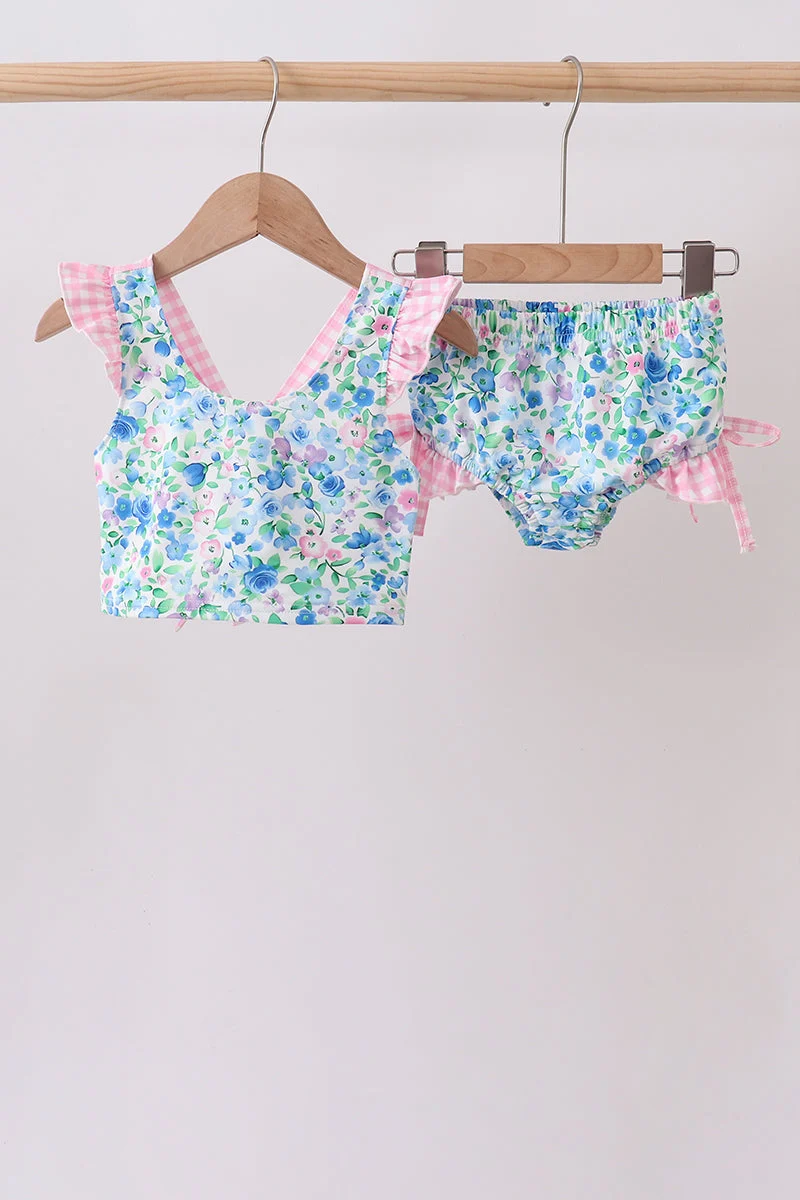 High-Performance Blue Floral UPF Swim Set Soft