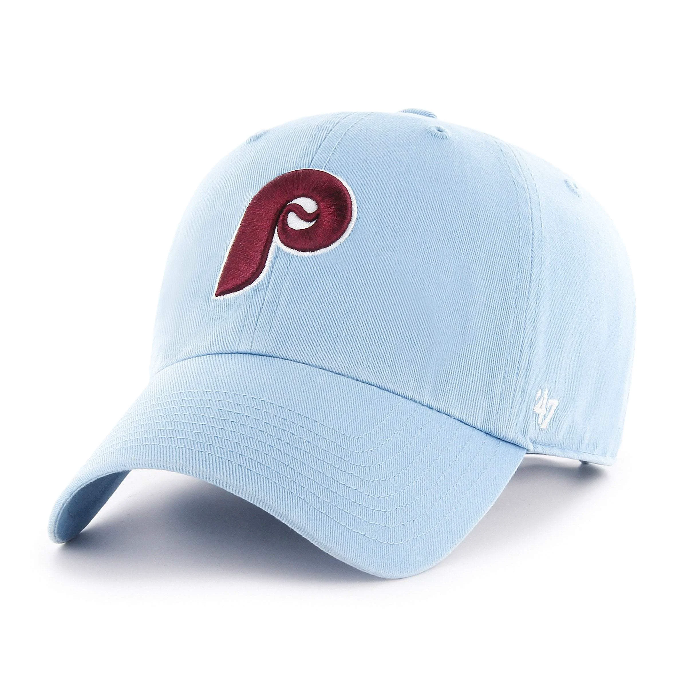 Healthy 47 Brand Clean Up Philadelphia Phillies Cooperstown Strapback Hat — Columbia Blue Adjustable Cap Selected