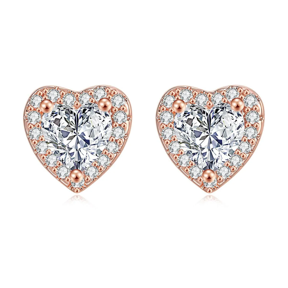Crafted Crystal Cubic Zirconia Rose Goldtone Heart Halo Stud Earrings Fast