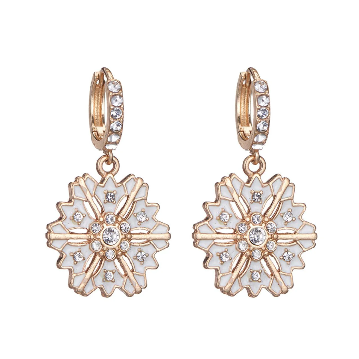 Superior Cubic Zirconia Goldtone Snowflake Huggie Earrings Quality