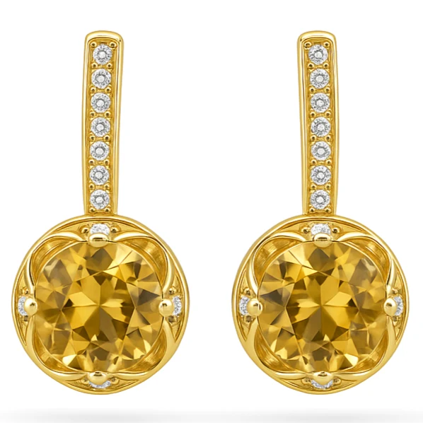 Trusted Natural Round Citrine Sterling Silver Drop Earrings High-Quality