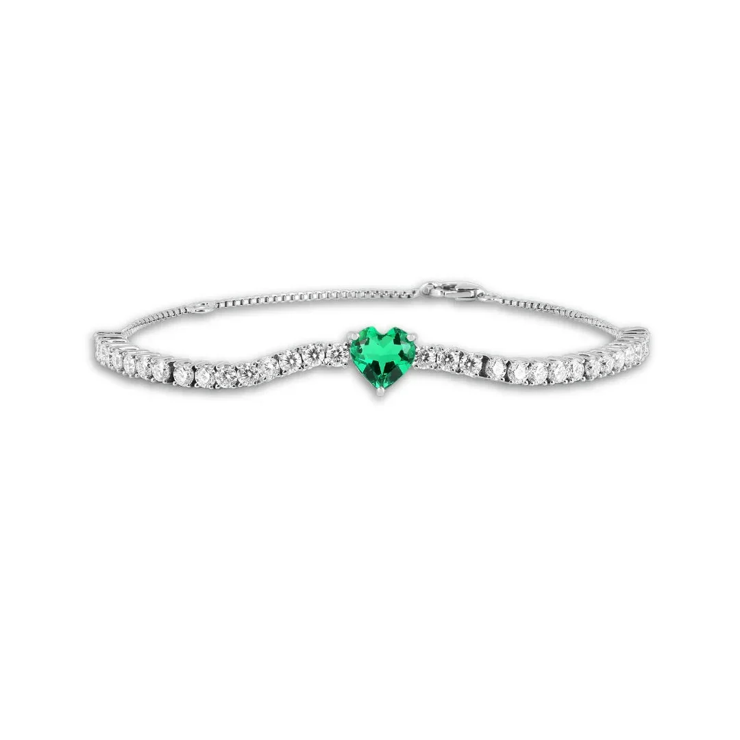 Certified Colombian Created Emerald Heart Bracelet Healthy
