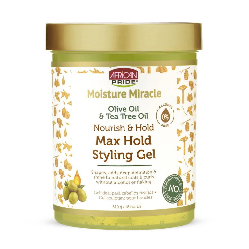 Expertly Made African Pride Moisture Max Hold Styling Gel with Olive and Tea Tree Oil 18 Oz Powerful