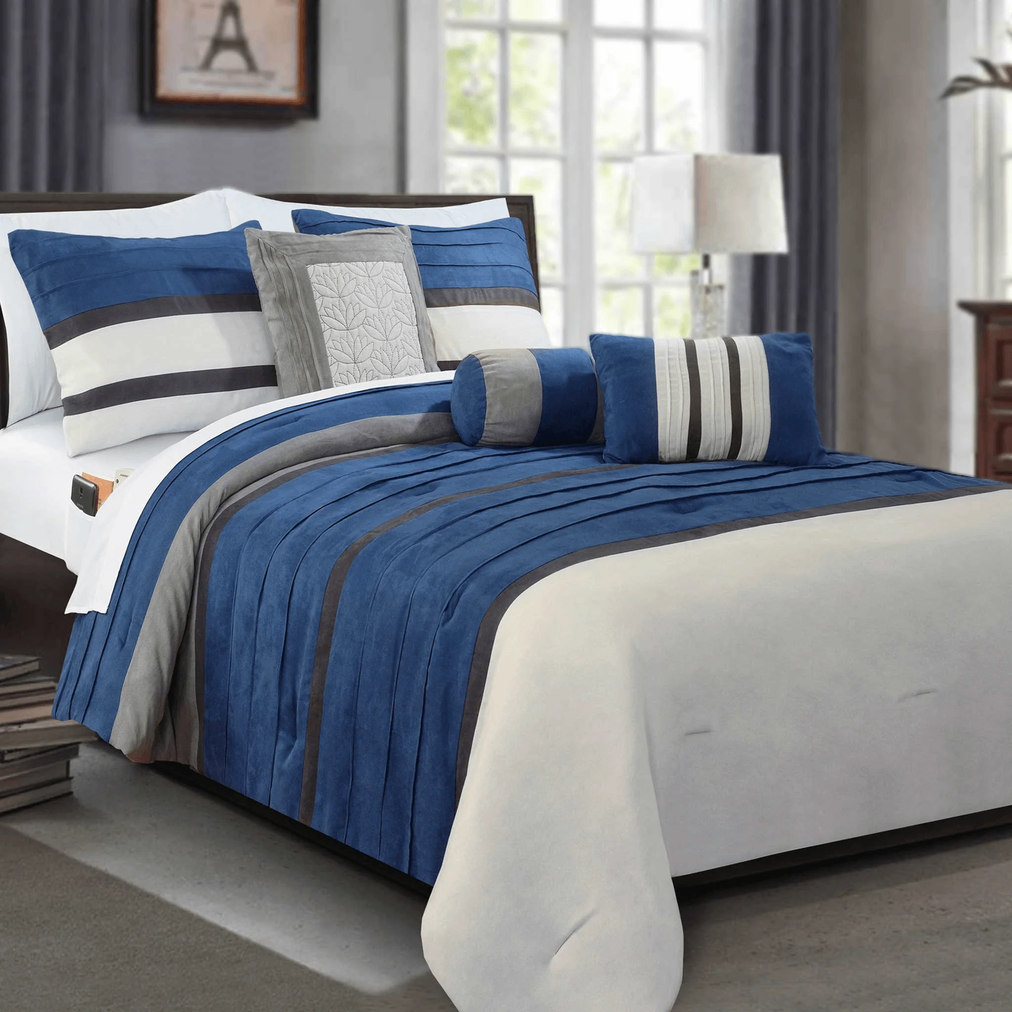 Fine Crafted Elegant Comfort 12-Piece Cirena Micro suede Comforter Set Includes 6-Piece Sheet Set with Double Sided Storage Pockets Convenient