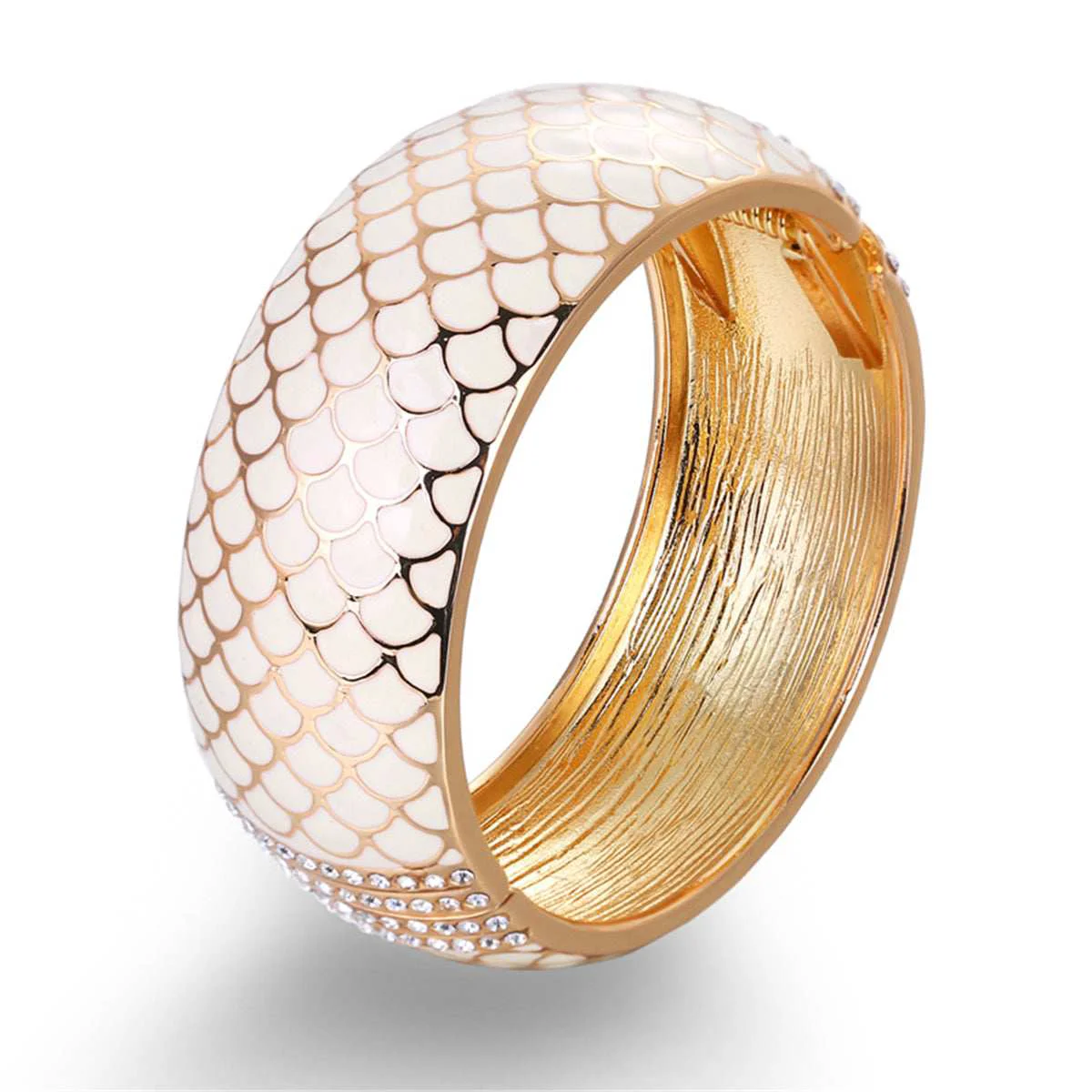 Traditional Apricot Enamel Cubic Zirconia Goldtone Scale Bangle High-Performance