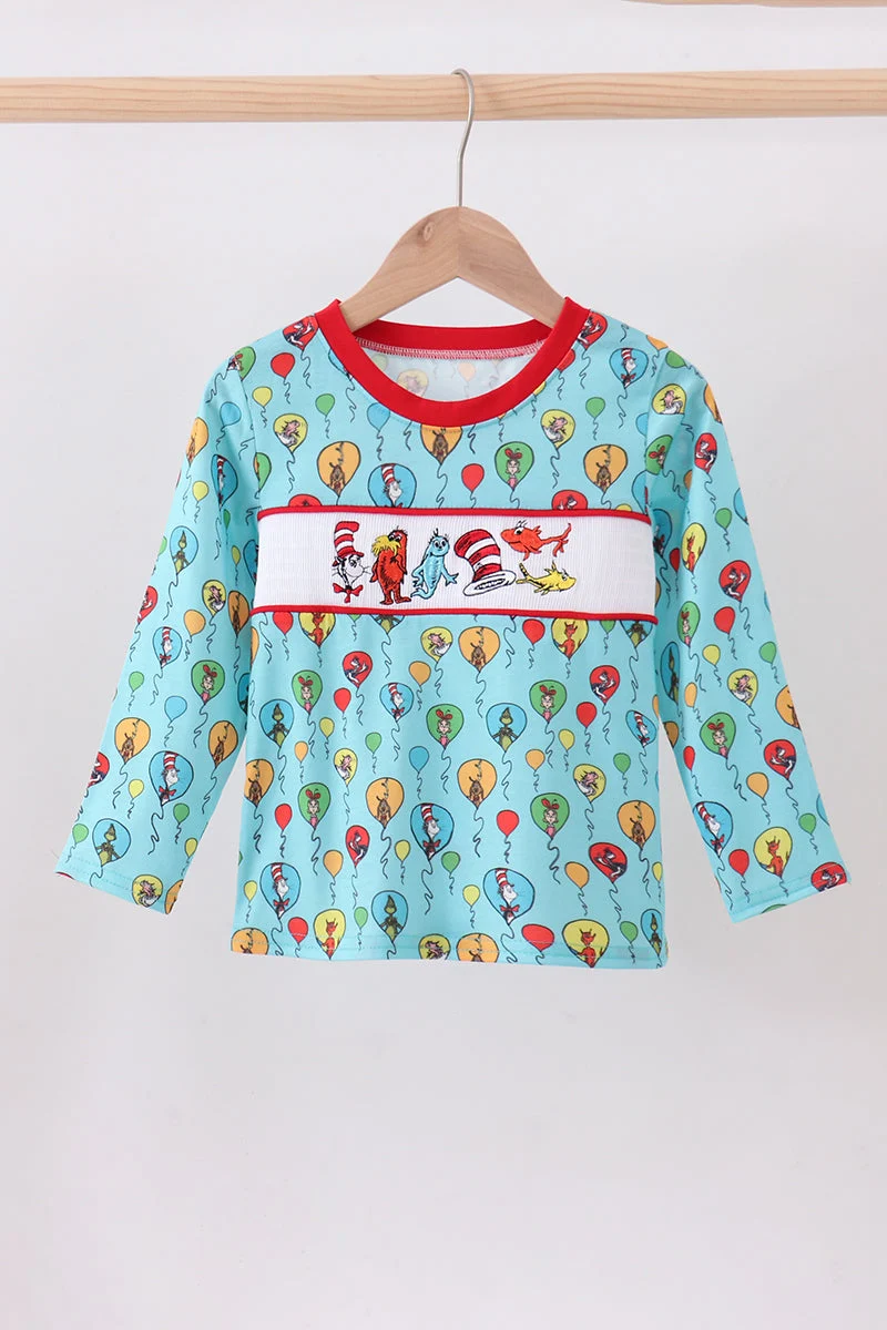 Detailed Mint Dr. Seuss smocked top Functional