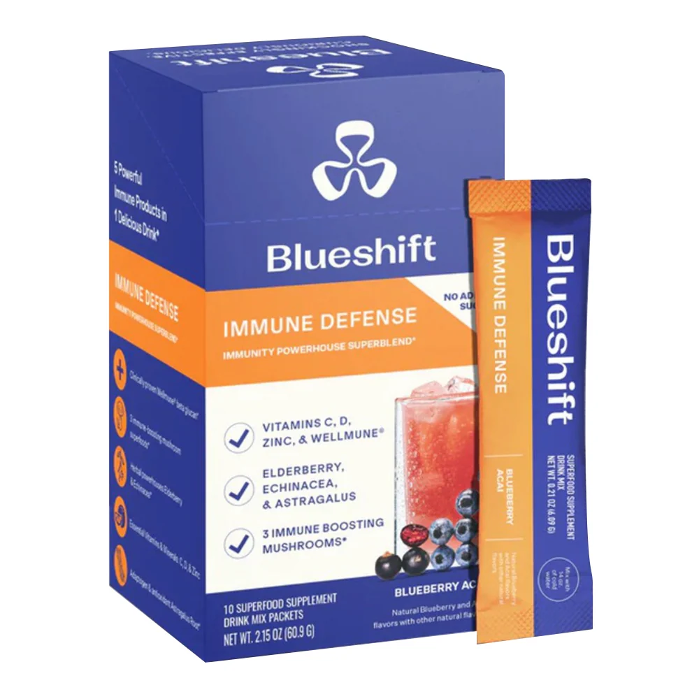 High-End Blueshift Immune Defense Blueberry Acai Drink Mix Packets for Wellness 0.21Oz 6.09g 10Ea World-Class