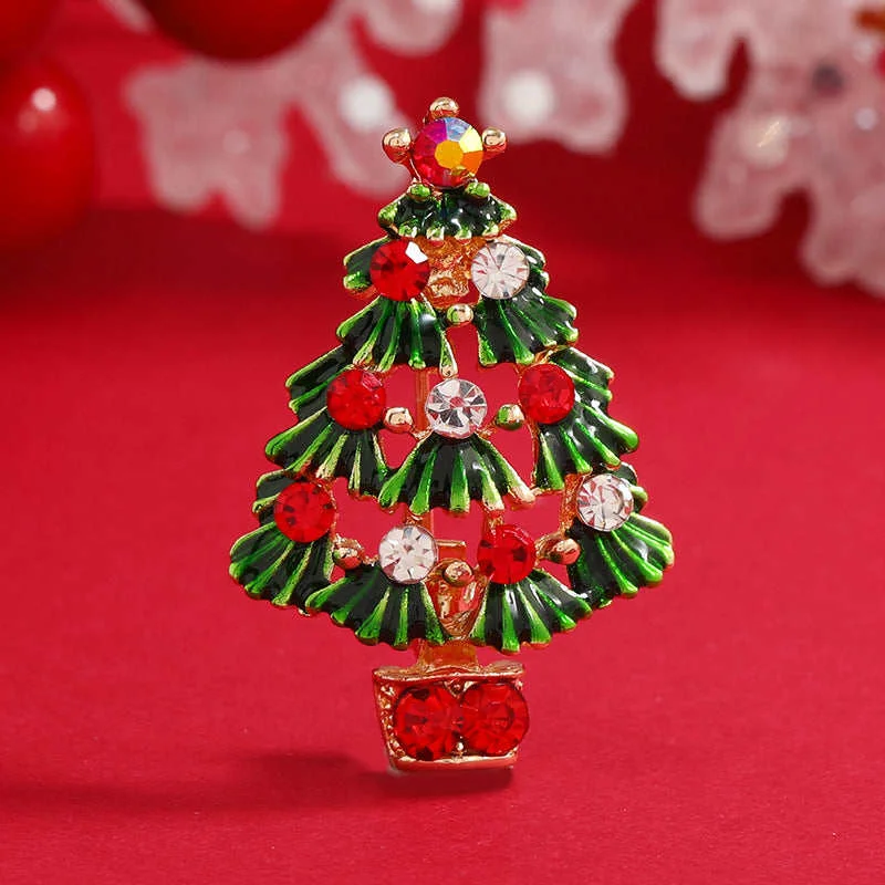 Selected Green Enamel Cubic Zirconia Goldtone Christmas Tree Brooch Optimized
