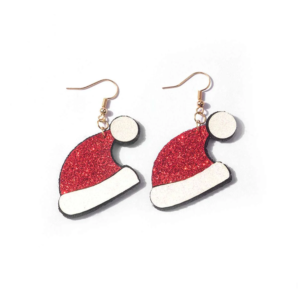 Advanced Red White Glitter Santa Hat Drop Earrings Classic